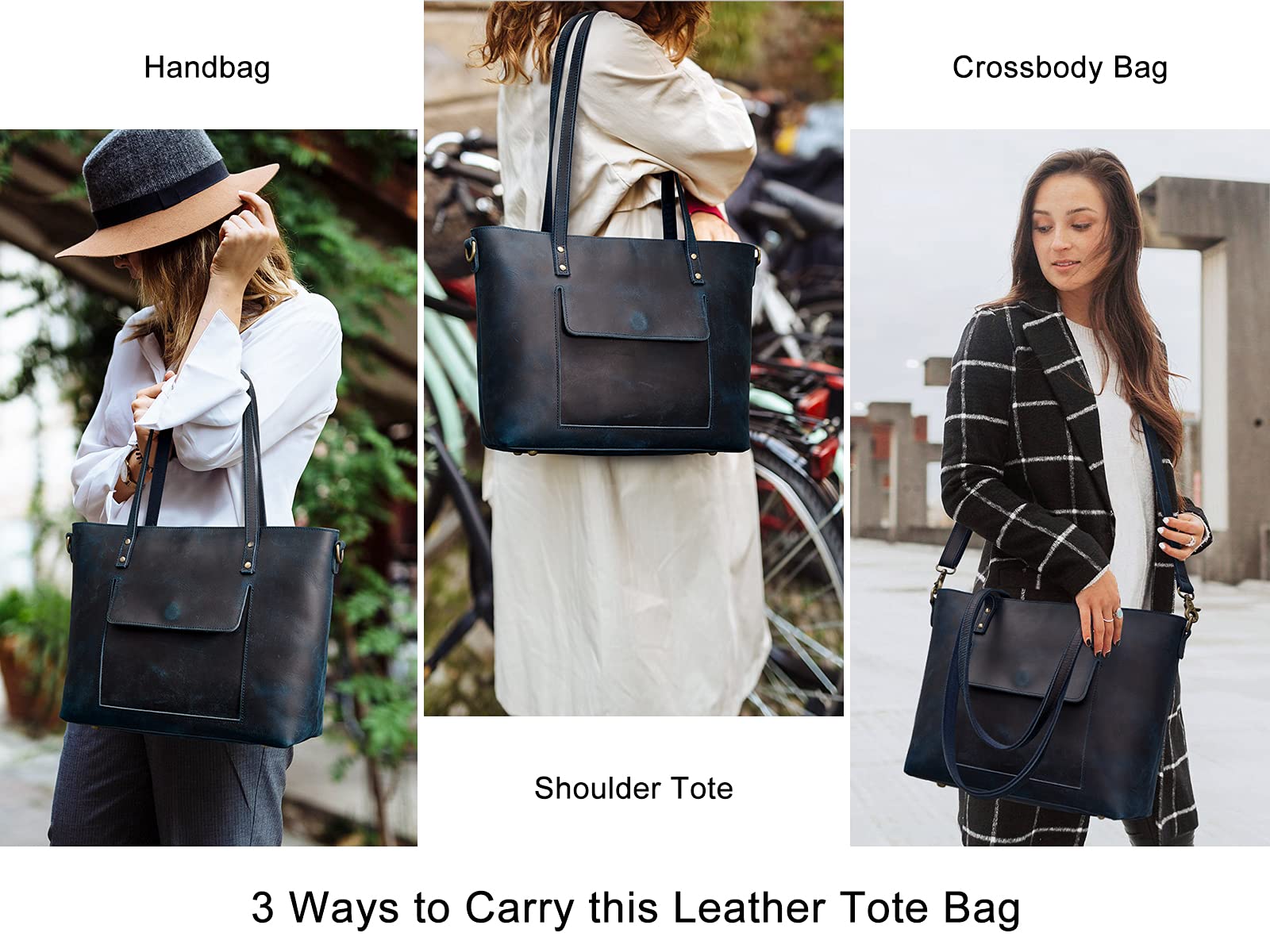 S-ZONE Women's Genuine Leather Tote Bag & Distressed Shoulder Bucket Purse Set - Stylish Handbag Bundle for Work, Travel and Everyday Use