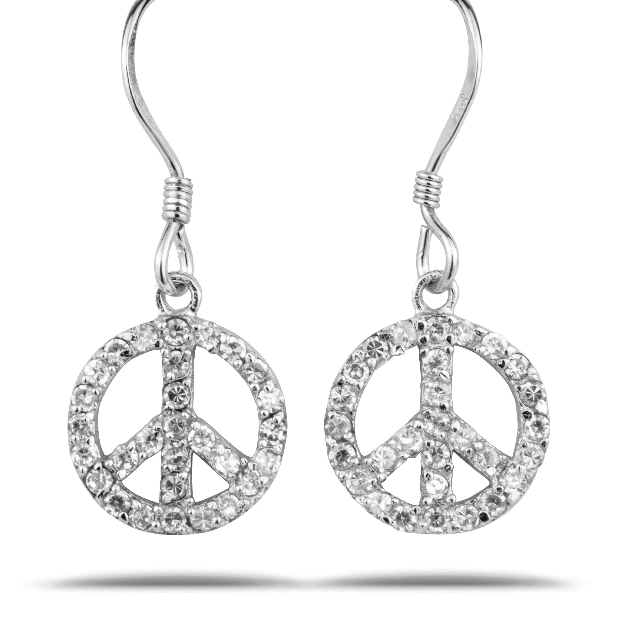 925 Sterling Silver Peace Sign Dangle Earrings with Cubic Zirconia - CZ Threader Earrings for Women, Trendy Boho Chic Jewelry Gift for Everyday Wear & Special Occasions