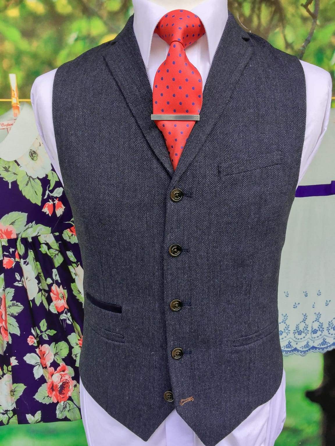 Cavani Martez Navy Blue Tweed Slim Fit Waistcoat Vest for Men | Formal & Casual Wear | Wedding, Office, Party Outfit