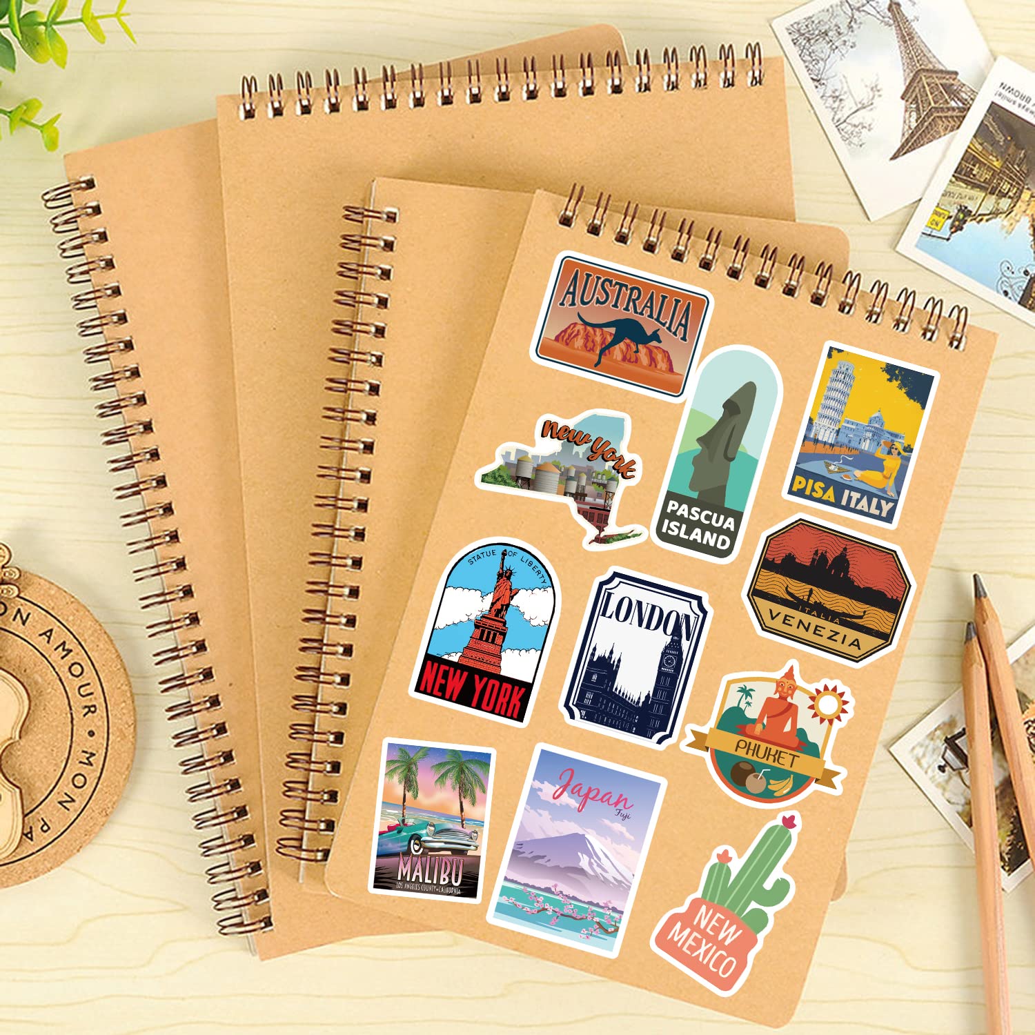50Pcs Waterproof Vinyl Travel Stickers - Famous Landmark Decals for Water Bottles, Laptops, Luggage, Cars & More | Durable City-Themed Stickers for Travelers, Students & DIY Enthusiasts | Perfect for Scrapbooking, Journaling & Personalizing Your Belongings