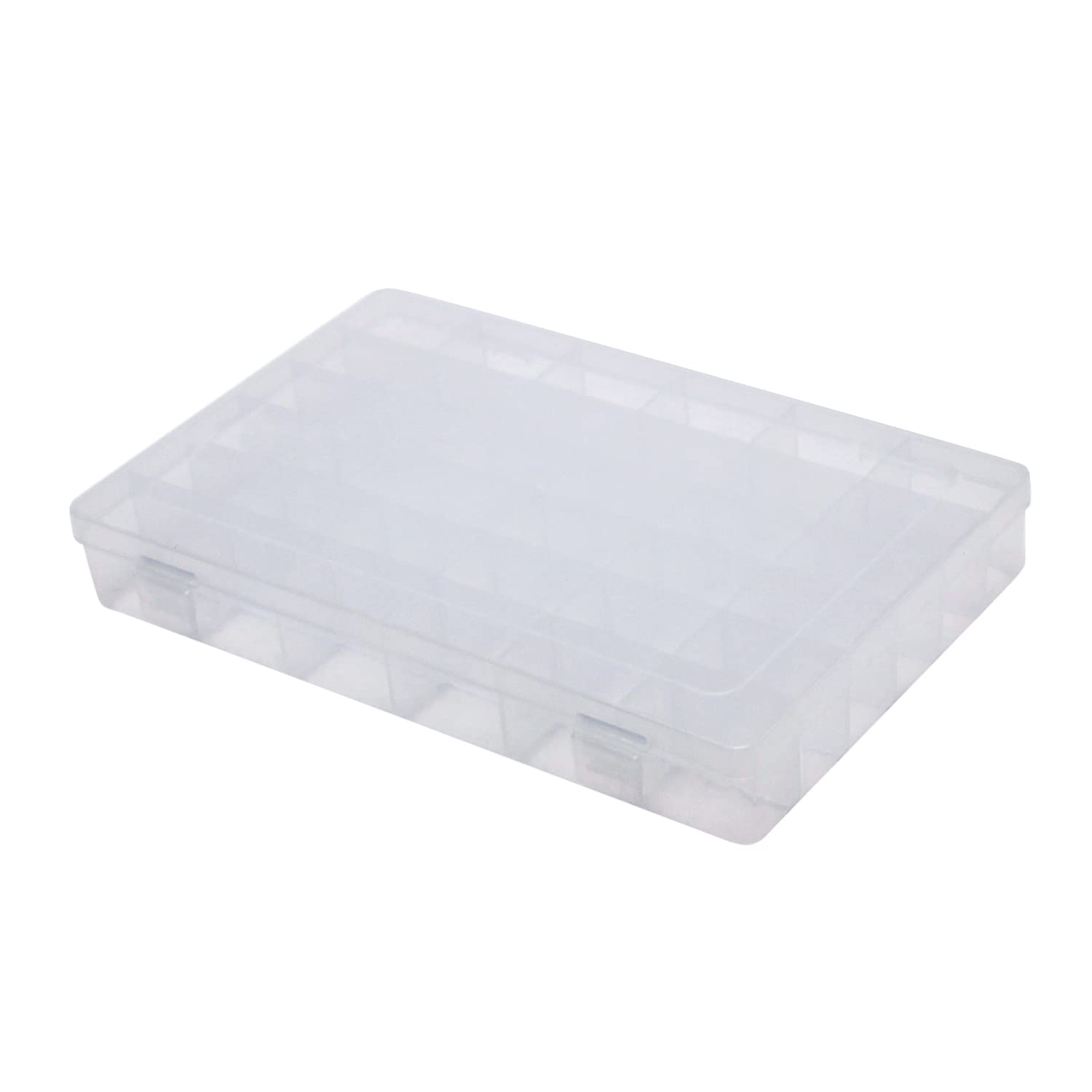 Yinpecly 36 Grids Clear Plastic Storage Box with Double Buckles - PS Fixed Dividers Organizer for Electronic Components, Jewelry Beads, Earrings, Fishing Hooks & Small Accessories - Perfect for Craft Rooms, Workbenches & Tackle Box Organization (1 Pack)