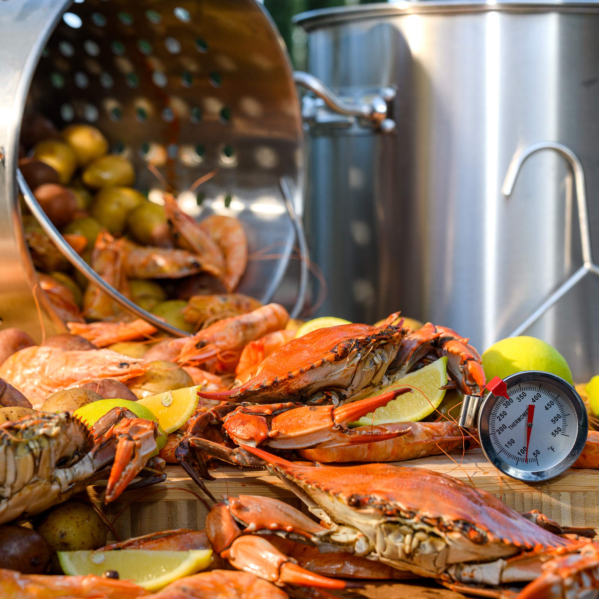 Barton 32Qt Commercial Stainless Steel Stock Pot with Strainer Basket - Food Grade 304 Turkey Fryer, Crawfish & Clam Steamer for Home Kitchen & Restaurant Use