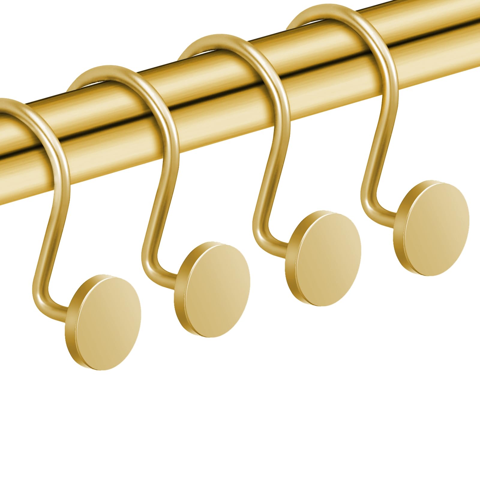 ZESLMG 12-Pack Gold Shower Curtain Hooks - Rustproof Metal Round Decorative Rings for Bathroom Shower Rods & Curtains | Heavy Duty Solid Hooks for Elegant Bathroom Decor & Daily Use
