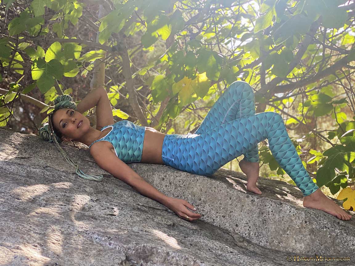 Hannah Mermaid Yoga Leggings - High Waisted Workout Pants with Bali Scales Design for Women | Perfect for Yoga, Gym, Beach and Everyday Wear