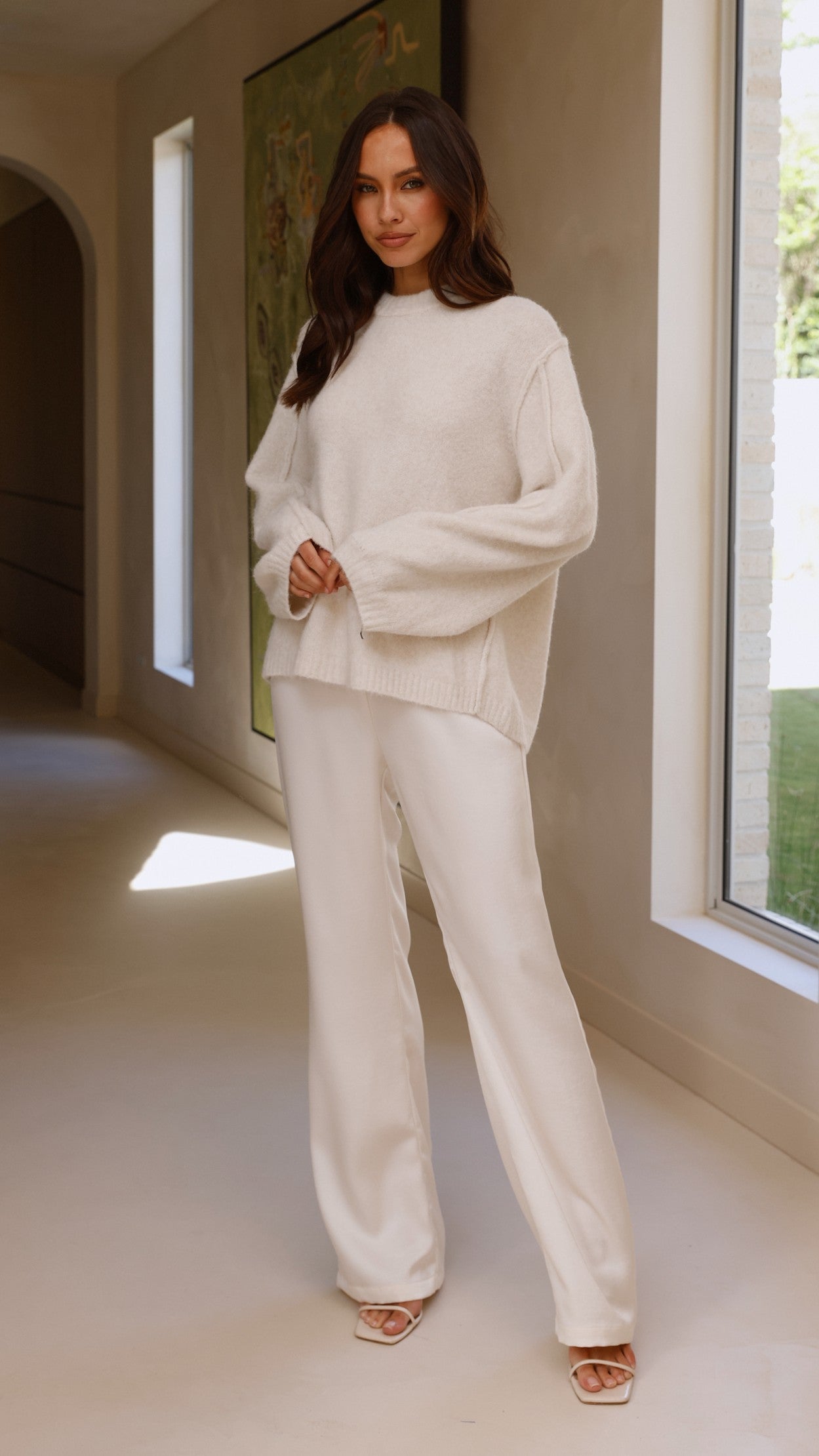 Ally Knit Sweater Women's Soft Cream Cable Pullover - Cozy Winter Sweater for Casual Outfits & Office Wear