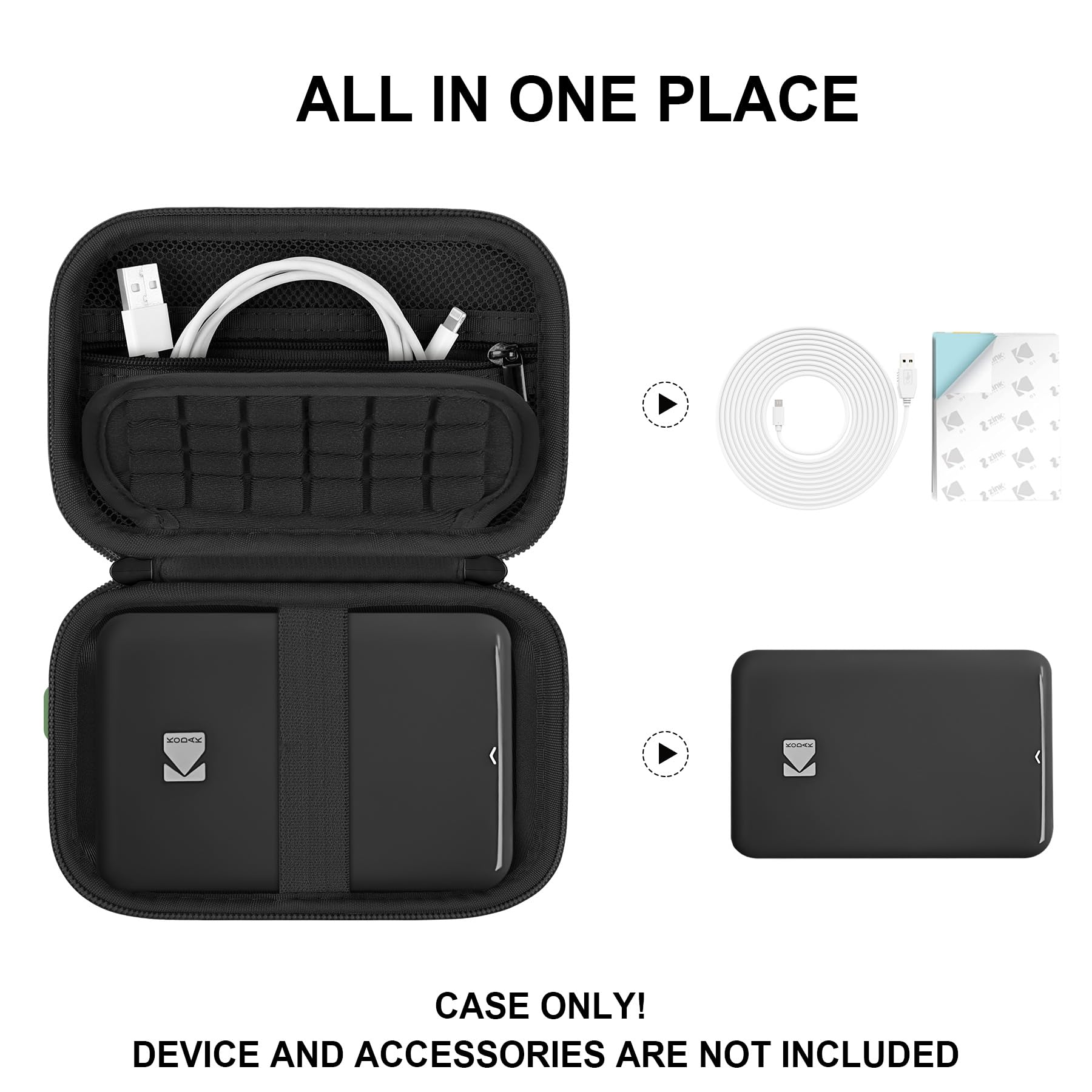 Supmay Hard Carrying Case for KODAK Step Instant Photo Printer - Durable Protective Cover with Zippered Mesh Pocket for USB Cable & Photo Paper (Black) | Perfect for Travel, Parties & Photo Storage