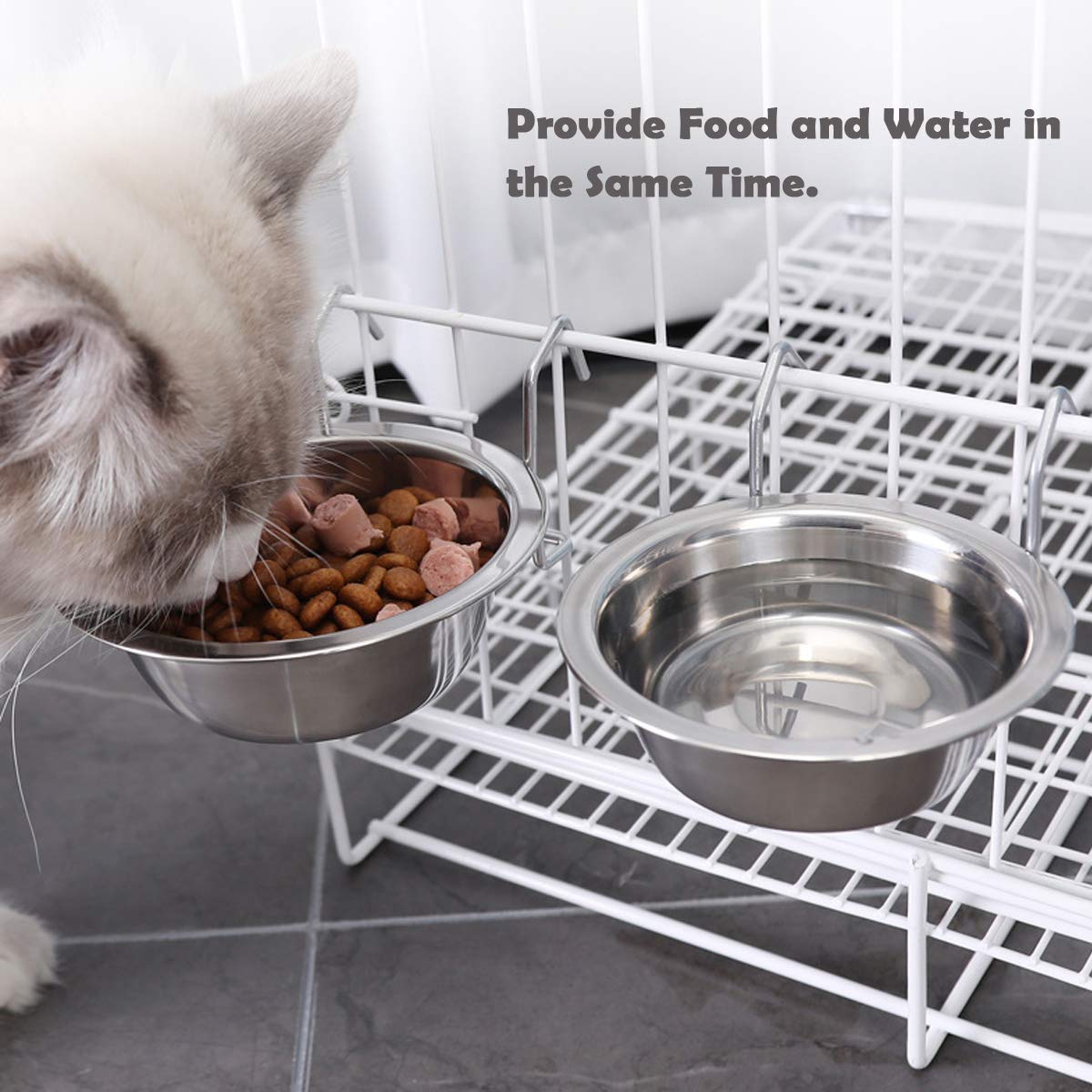 2Pcs Stainless Steel Pet Bowls - Dog & Cat Food & Water Feeder with Crate Suspension - Easy to Clean, Durable & Non-Slip (Small Size) - Perfect for Crate Training, Travel & Daily Feeding
