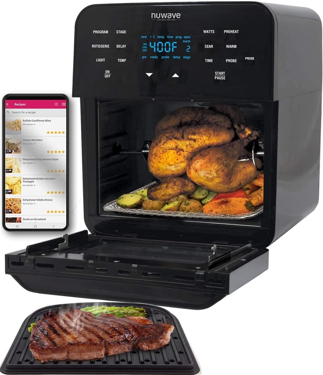 NuWave Brio 15.5 Quart Large Capacity Digital Air Fryer Oven with Grill - Black | Countertop Convection Cooker for Healthy Frying, Baking, Roasting & Grilling | Perfect for Family Meals, Parties & Meal Prep