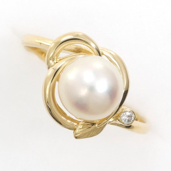 18K Yellow Gold Pearl Diamond Ring for Women - Elegant Bridal, Wedding, Anniversary Jewelry Gift - Perfect for Engagement, Proposal & Special Occasions