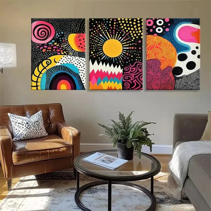 3-Piece Abstract Colorful Geometric Pattern Wall Art Set - Framed Canvas 60x90cm (24x36in) - High Quality Print - 100% Australian Made - Ready to Hang - Perfect for Living Room, Bedroom & Office Decor
