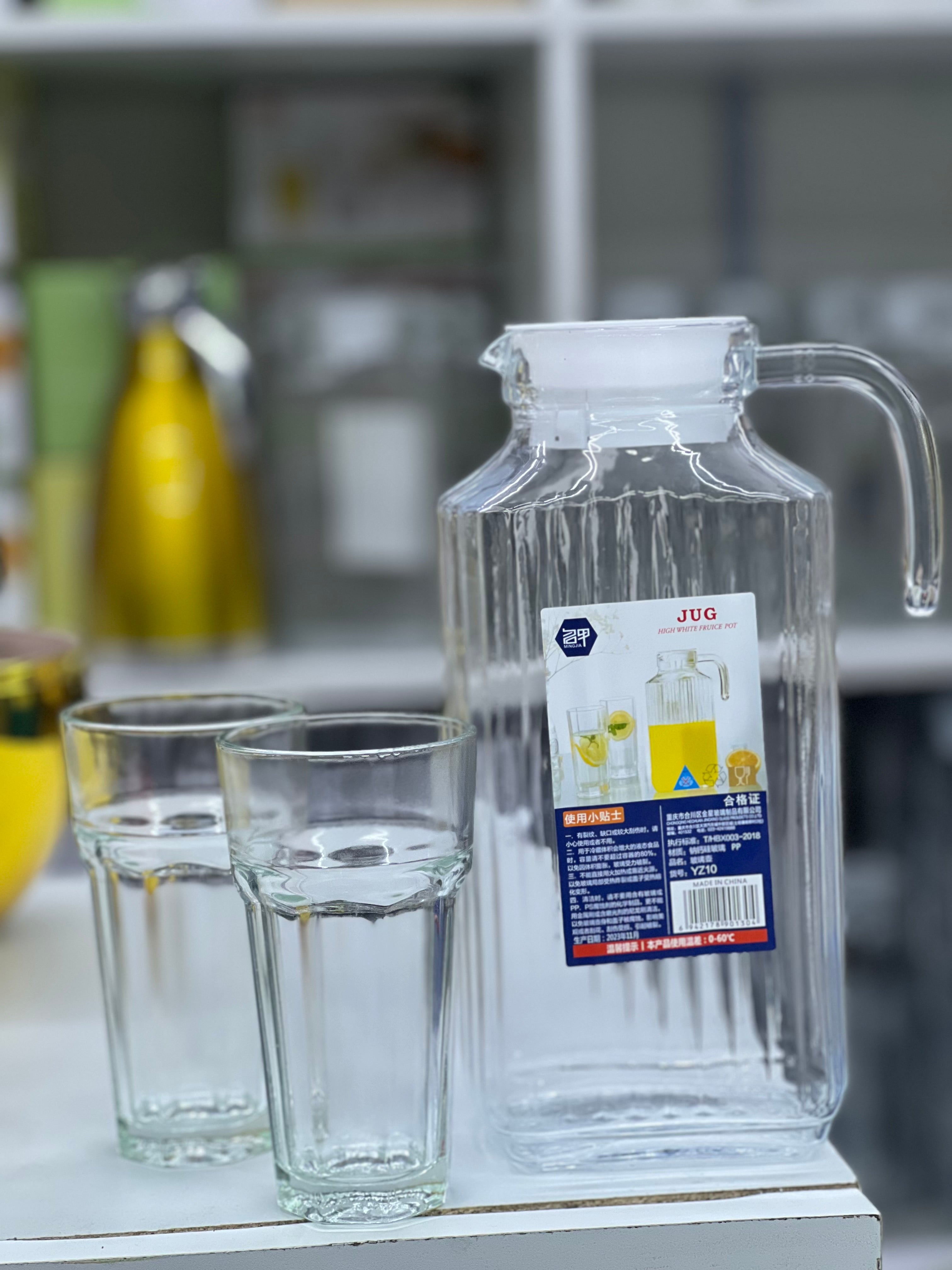 Premium Glass Jug with 6 Matching Glasses Set - Perfect for Iced Tea, Lemonade & Summer Beverages at Home or Outdoor Parties