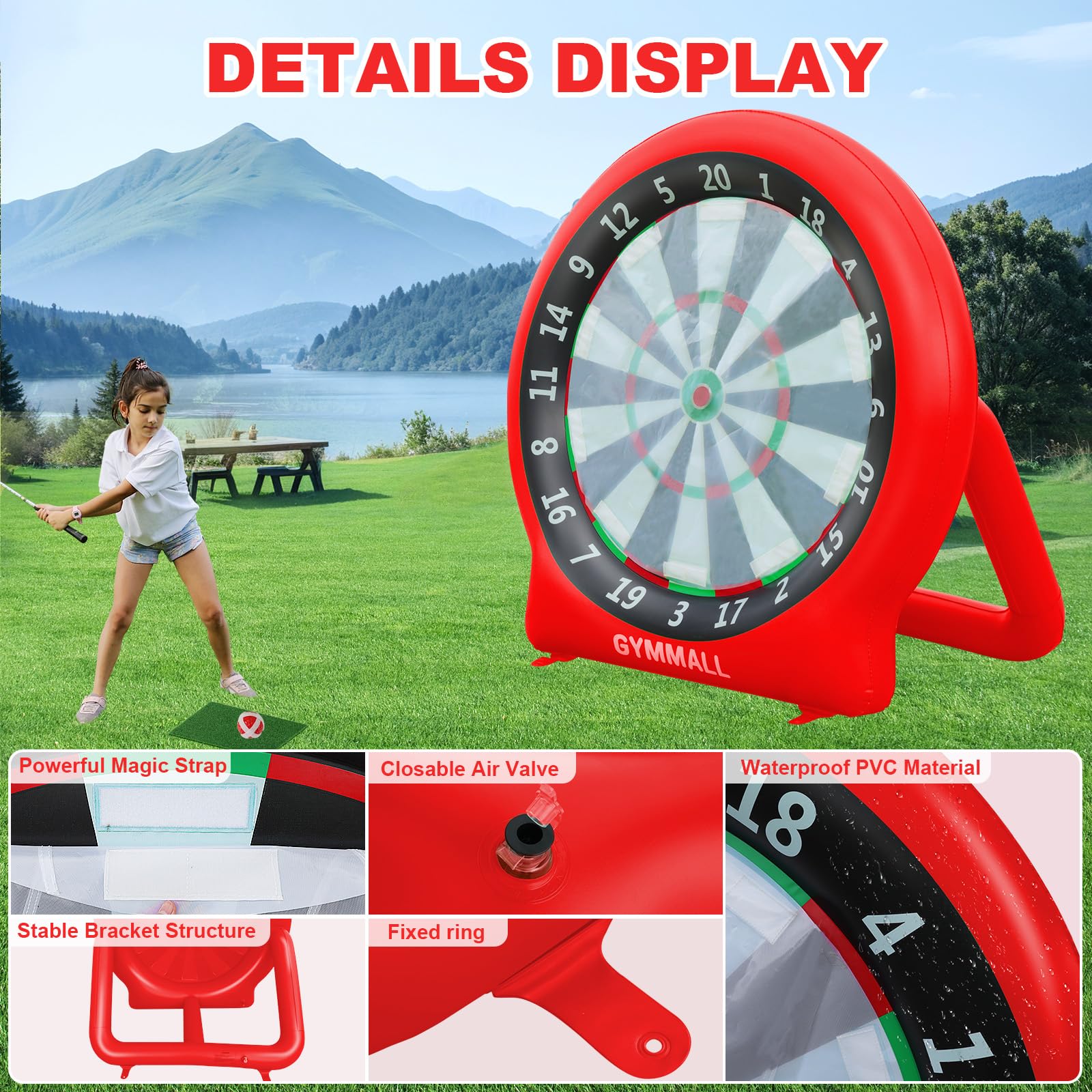 6ft Giant Inflatable Dart Board with Air Pump - Outdoor & Indoor Soccer Kick Dartboard for Kids & Adults - Waterproof Yard Game Includes 20 Golf Balls, 4 Sticky Balls, 2 Soccer Balls - Perfect for Backyard Parties, Family Gatherings & Outdoor Sports Activities