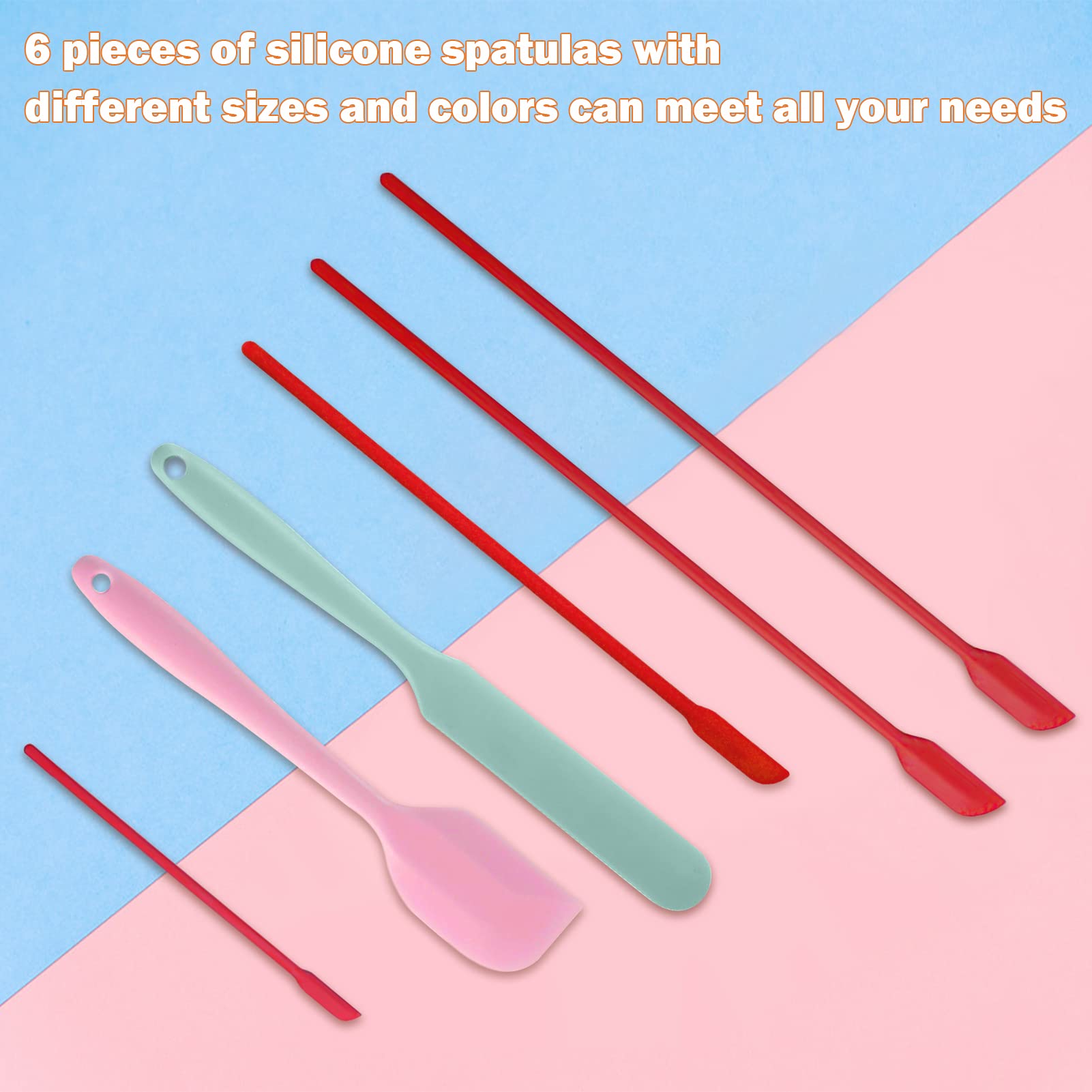 6-Piece Mini Silicone Spatula Set - Food Grade Long Handle Kitchen Utensils for Baking, Cooking & Mixing - Heat Resistant Makeup & Tiny Jar Scraper - Perfect for Home Baking, Meal Prep & Cosmetic Containers