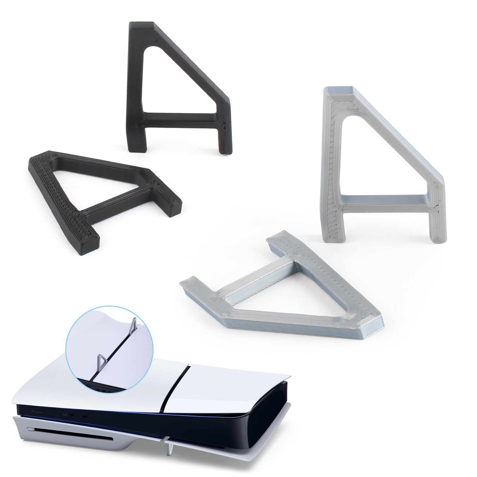 YWLRONG Slim PS5 Console Stand - Flat Base, Horizontal Stand Compatible with Sony PlayStation 5 Slim Disc Edition Accessories (Black + Gray) - 4 Pack - Perfect for Gaming Setup & Space-Saving Storage