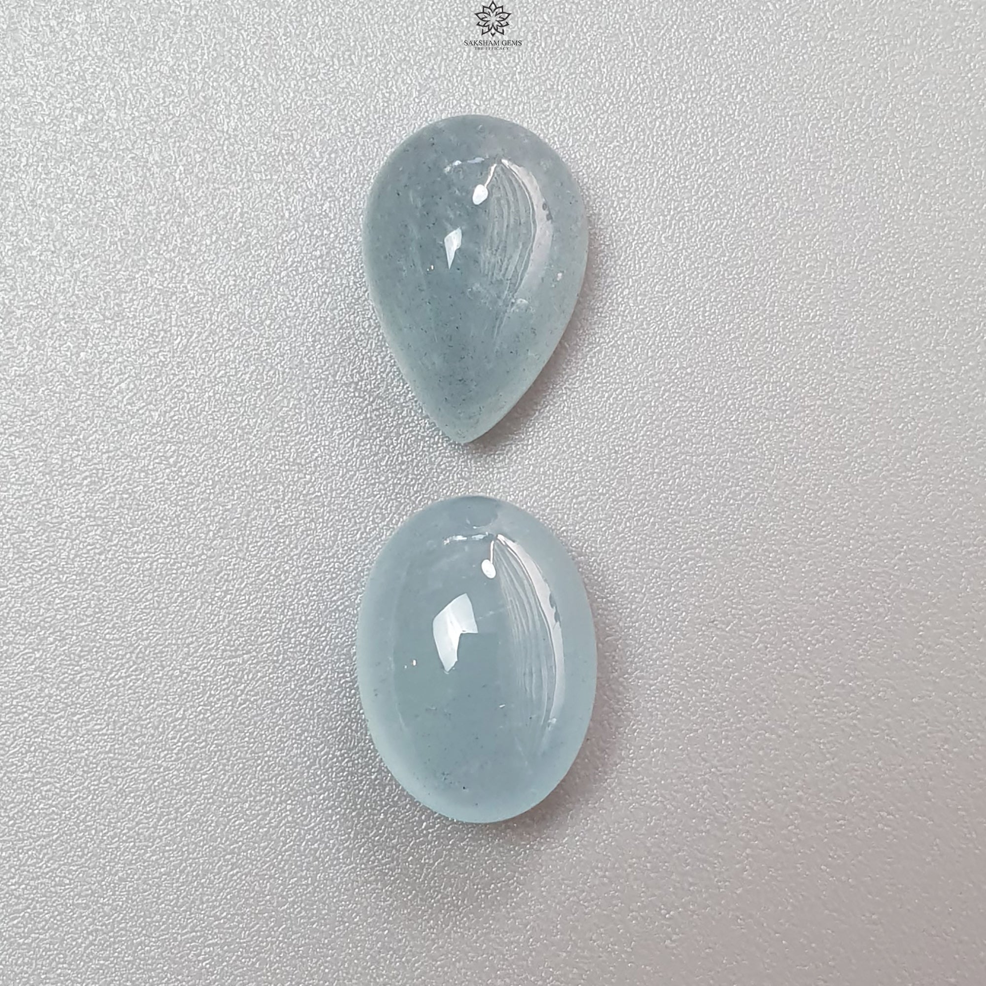 Natural Blue Aquamarine Gemstone Cabochon - Untreated Oval Pear & Cushion Shape 2pc Set for Jewelry Making, March Birthstone | Perfect for Rings, Necklaces, Earrings & DIY Crafts