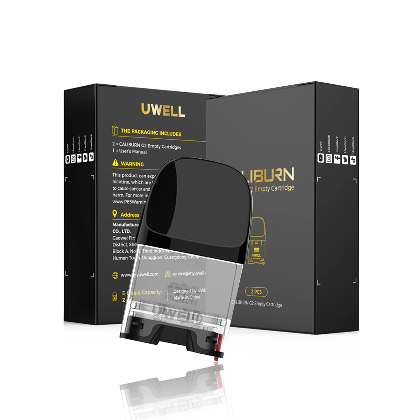 Uwell Caliburn G2 Empty Pod Cartridge 2ml - Refillable Vape Pods for Caliburn G2 Kit (Pack of 2, No Coil Included) - Perfect for DIY E-Liquid Mixing & On-The-Go Vaping