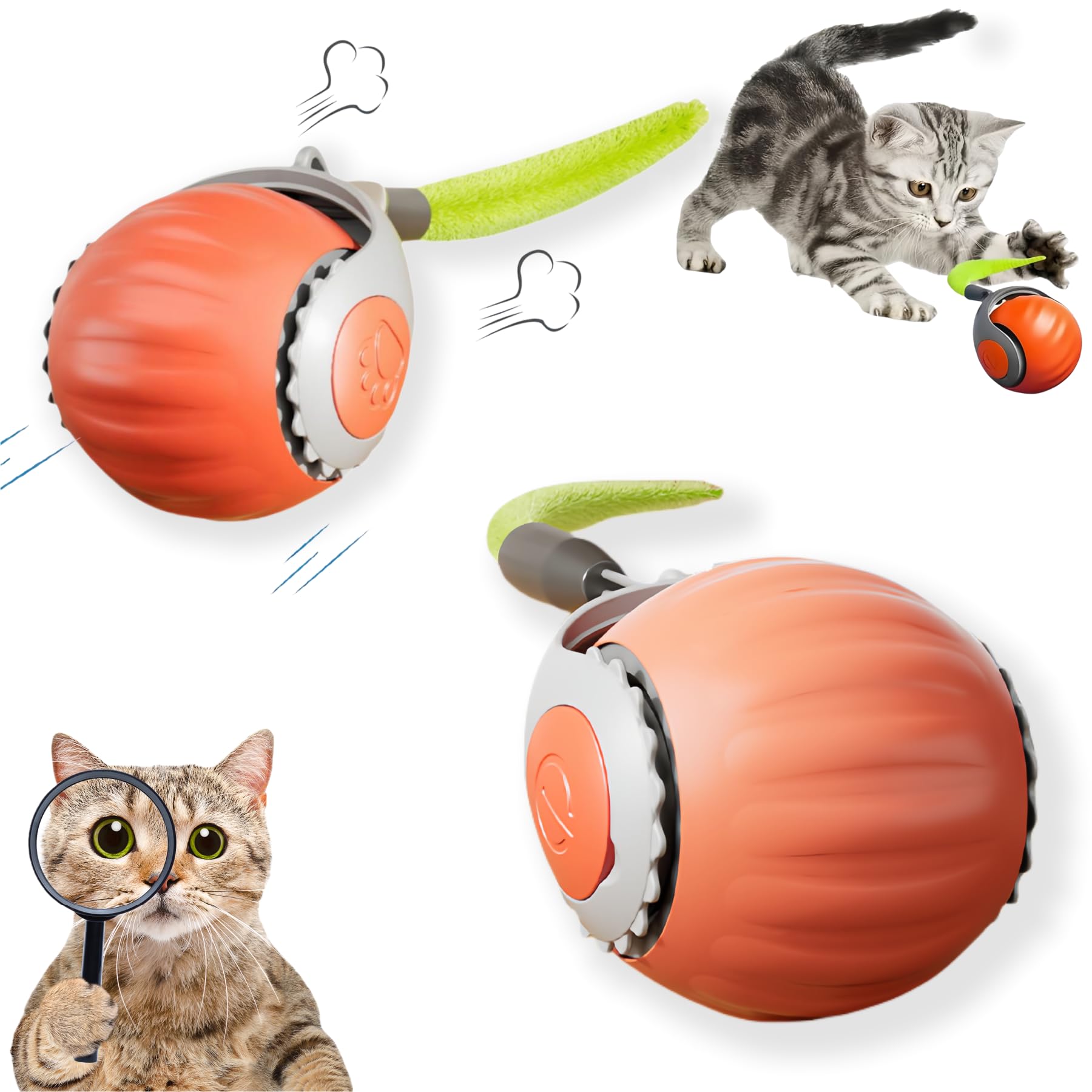 Upgraded Racing Tail 5.0 Interactive Cat Toy - Automatic Sensor Teaser Ball with 2 Modes for Indoor Cats | Electronic Chasing Exercise Toy to Entertain Bored Pets | Perfect for Playtime, Training & Stimulation