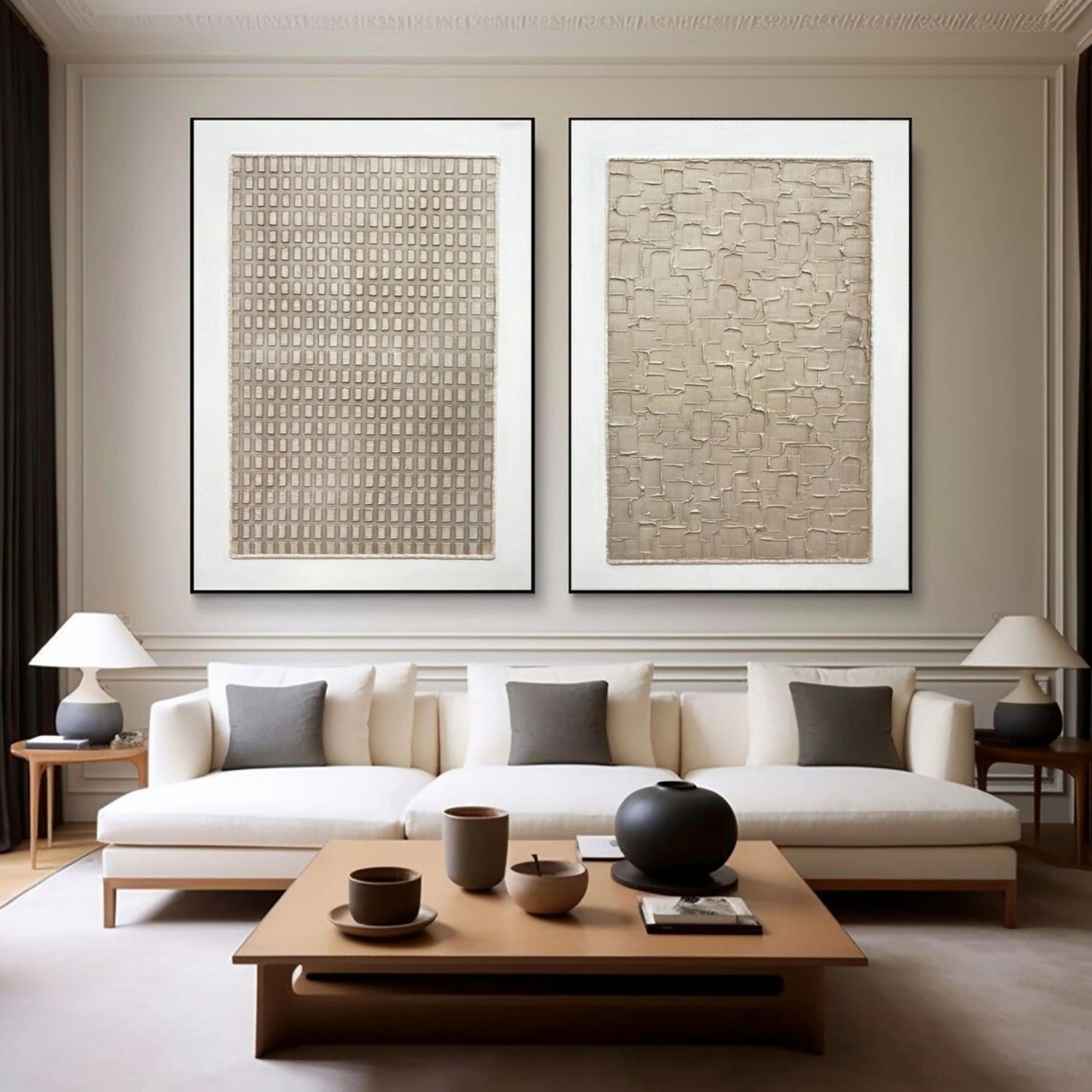 Abstract Tranquility Wall Art Set of 2 - Modern Minimalist Canvas Paintings for Living Room, Bedroom & Office Decor #WS244
