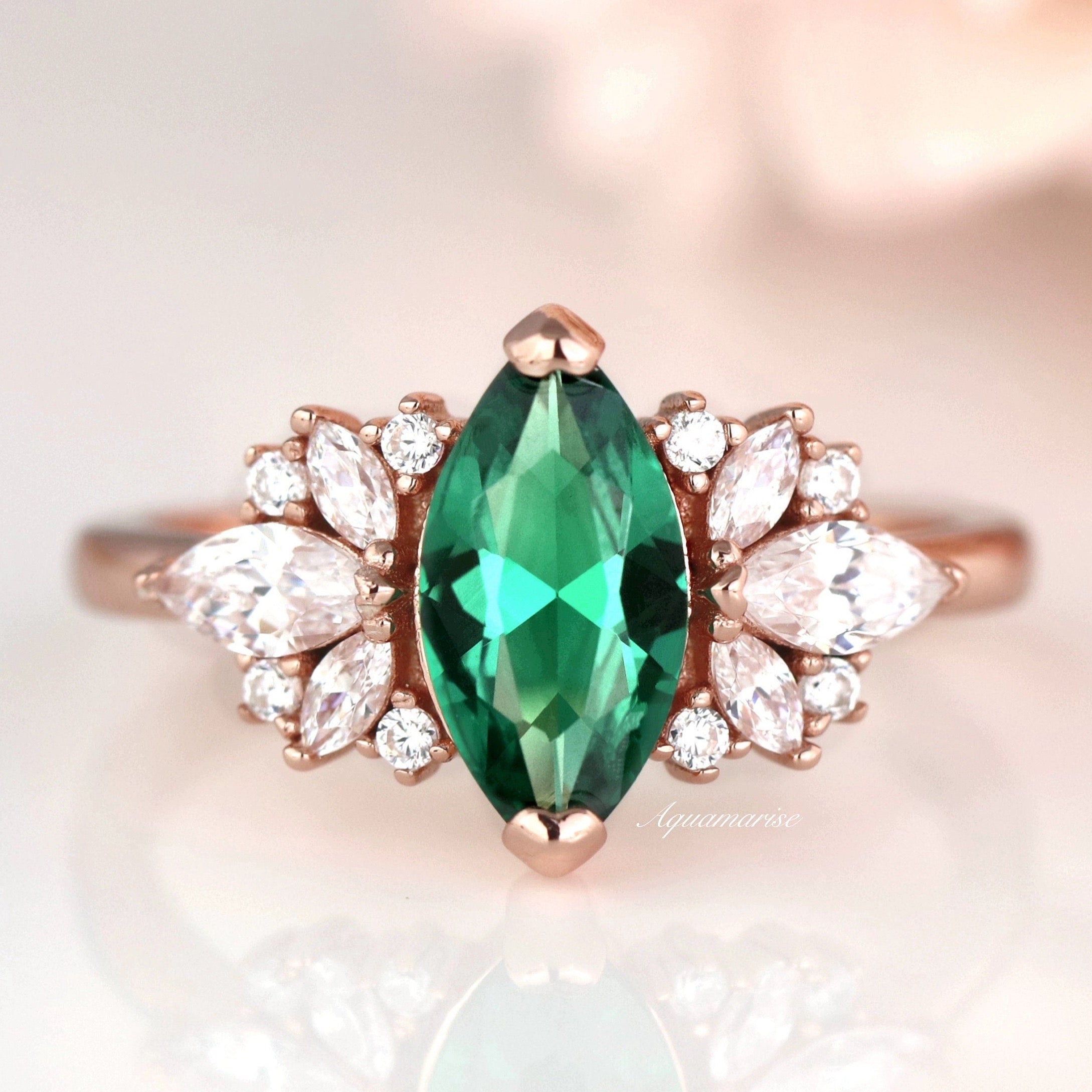 Adeline Emerald Ring 14K Rose Gold Vermeil - Elegant Green Gemstone Jewelry for Women, Perfect for Weddings, Anniversaries & Special Occasions