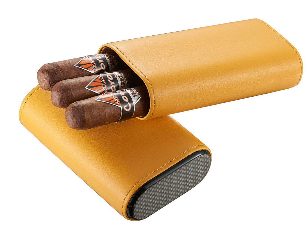 Premium Burgos Yellow Leather Cigar Case - Holds 3 Cigars | Durable & Stylish Travel Accessory for Cigar Lovers | Perfect for Gifts, Business Trips & Outdoor Adventures