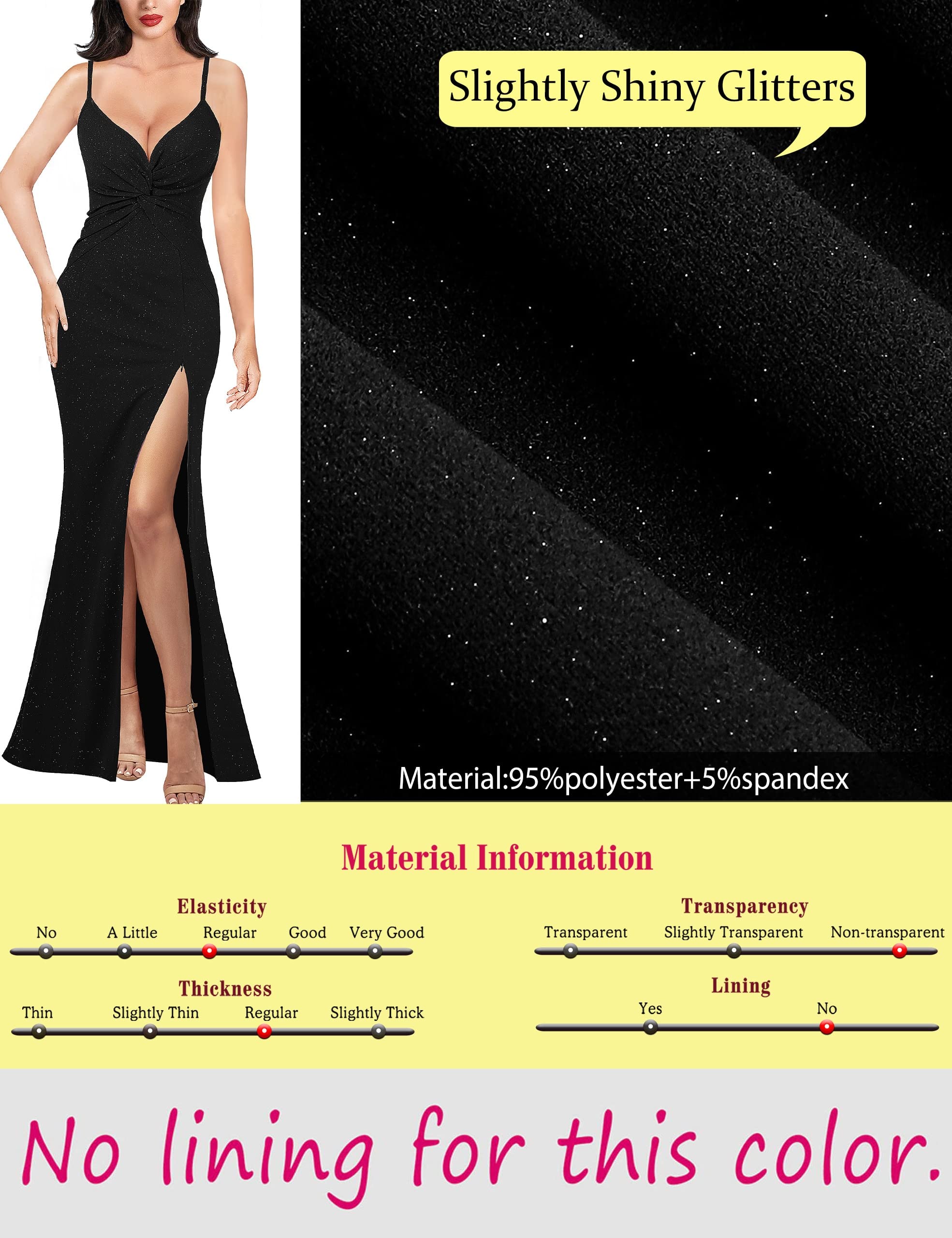 VFSHOW Women's Glitter Spaghetti Strap Twist V-Neck Backless Zipper High Slit Formal Evening Gown Prom Maxi Dress - Perfect for Cocktail Parties, Weddings, and Special Occasions
