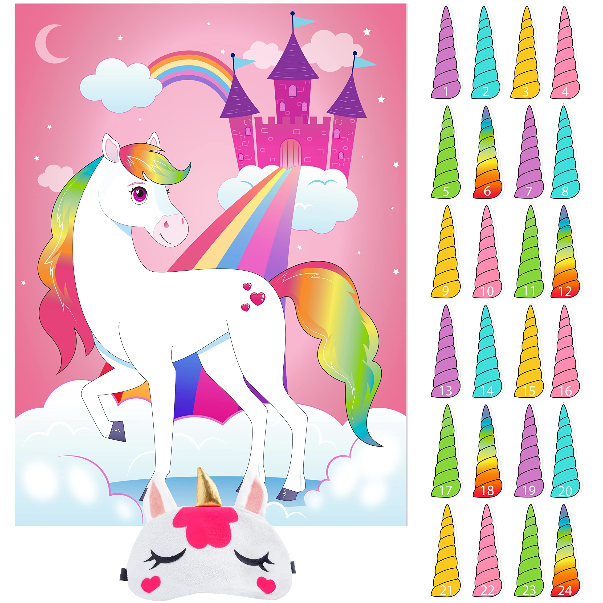 JOYIN 24-Piece Unicorn Horn & Face Sticker Set - Mix & Match Party Game for Kids, DIY Arts & Crafts, Unicorn Themed Birthday Party Decorations - Perfect for Birthday Parties, Classroom Activities & Family Game Nights