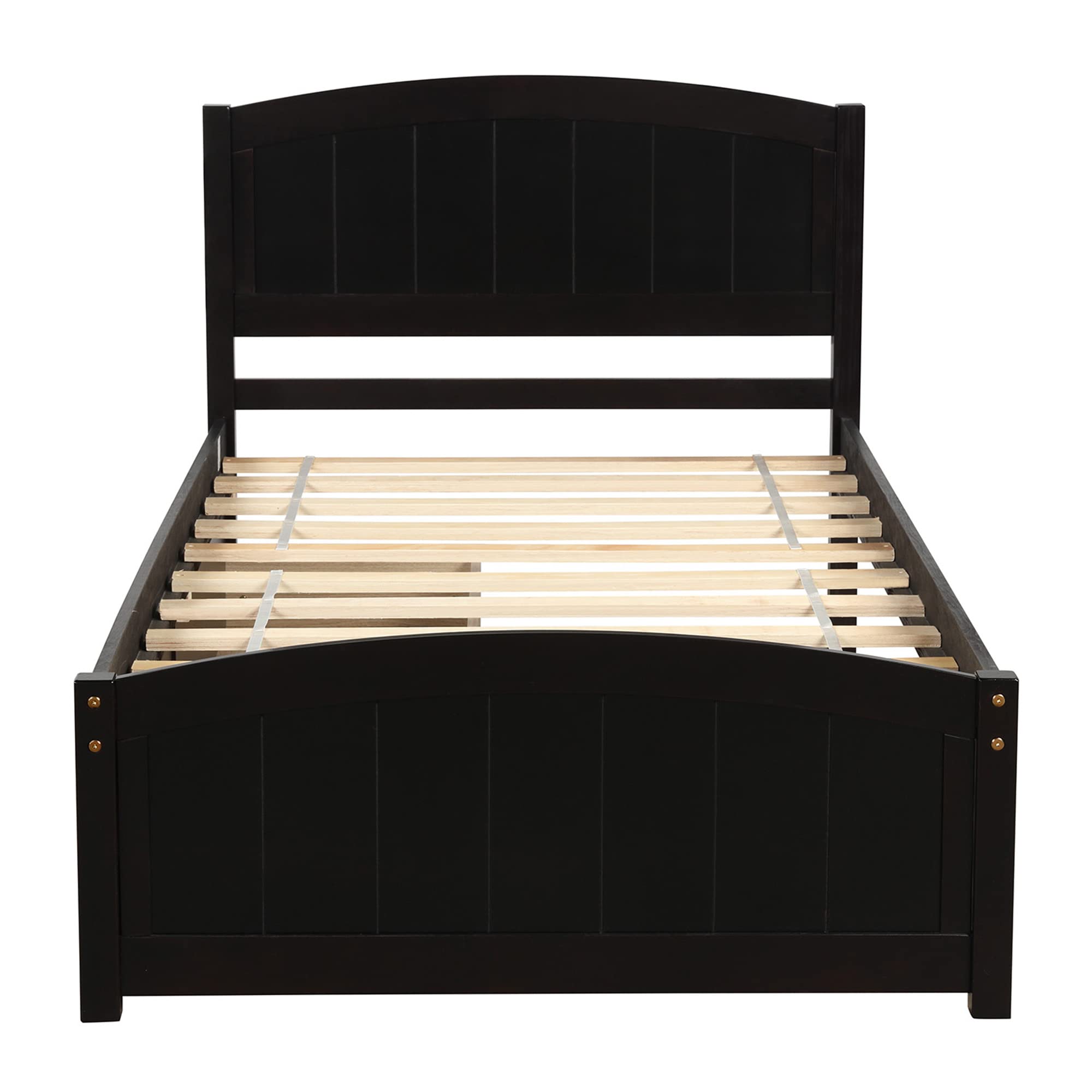 Twin Platform Bed Frame with 2 Storage Drawers - Space Saving Minimalist Pine Wood Bed (Espresso Finish) - Perfect for Small Bedrooms, Dorms & Studio Apartments