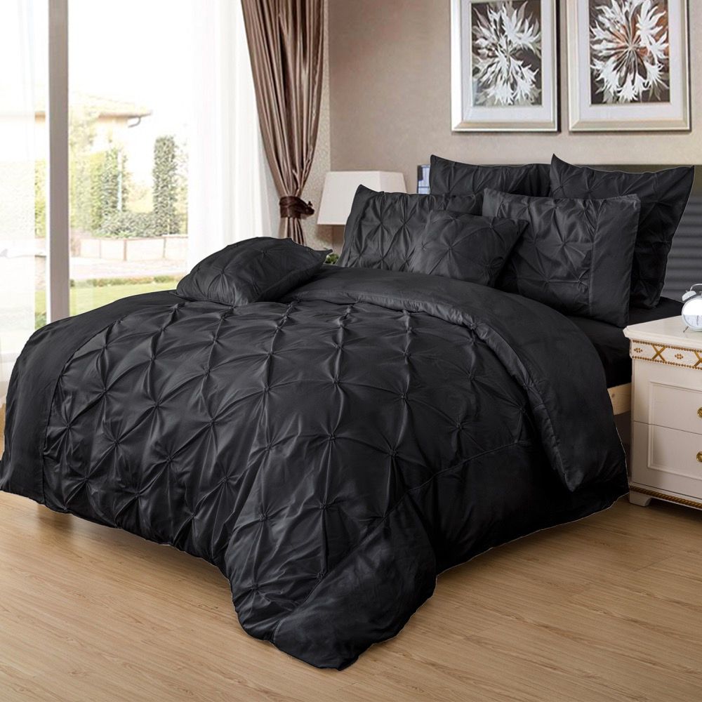 Premium Diamond Pintuck Super King Size Black Duvet Cover Set - Luxury Bedding for Master Bedroom, Hotel, or Guest Room