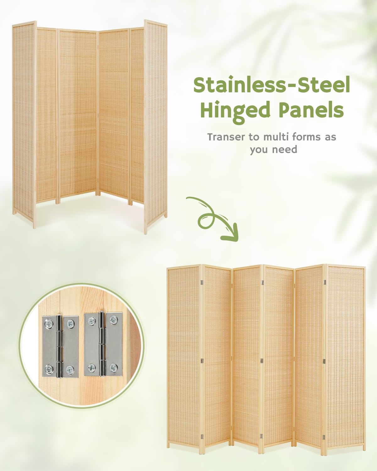 JOSTYLE 6-Panel Bamboo Room Divider - 6ft Tall Folding Privacy Screen for Home & Office | Freestanding Partition Wall for Room Separation, Space Division & Decoration | Perfect for Bedrooms, Living Rooms, Yoga Studios & Event Spaces (Beige)