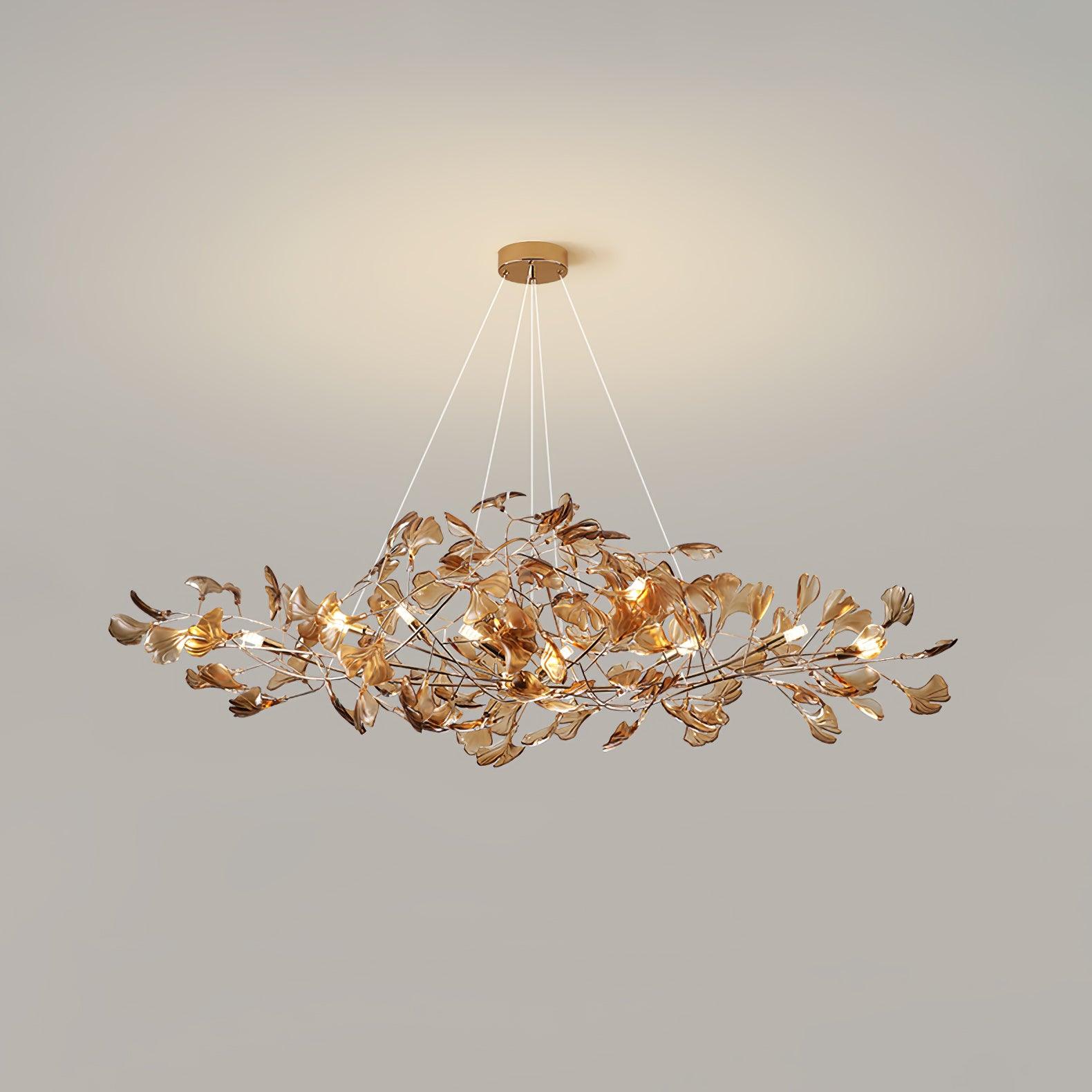 Elegant Acrylic Ginkgo Leaf Chandelier - Modern Gold Leaf Ceiling Light Fixture for Dining Room, Bedroom & Living Room Decor