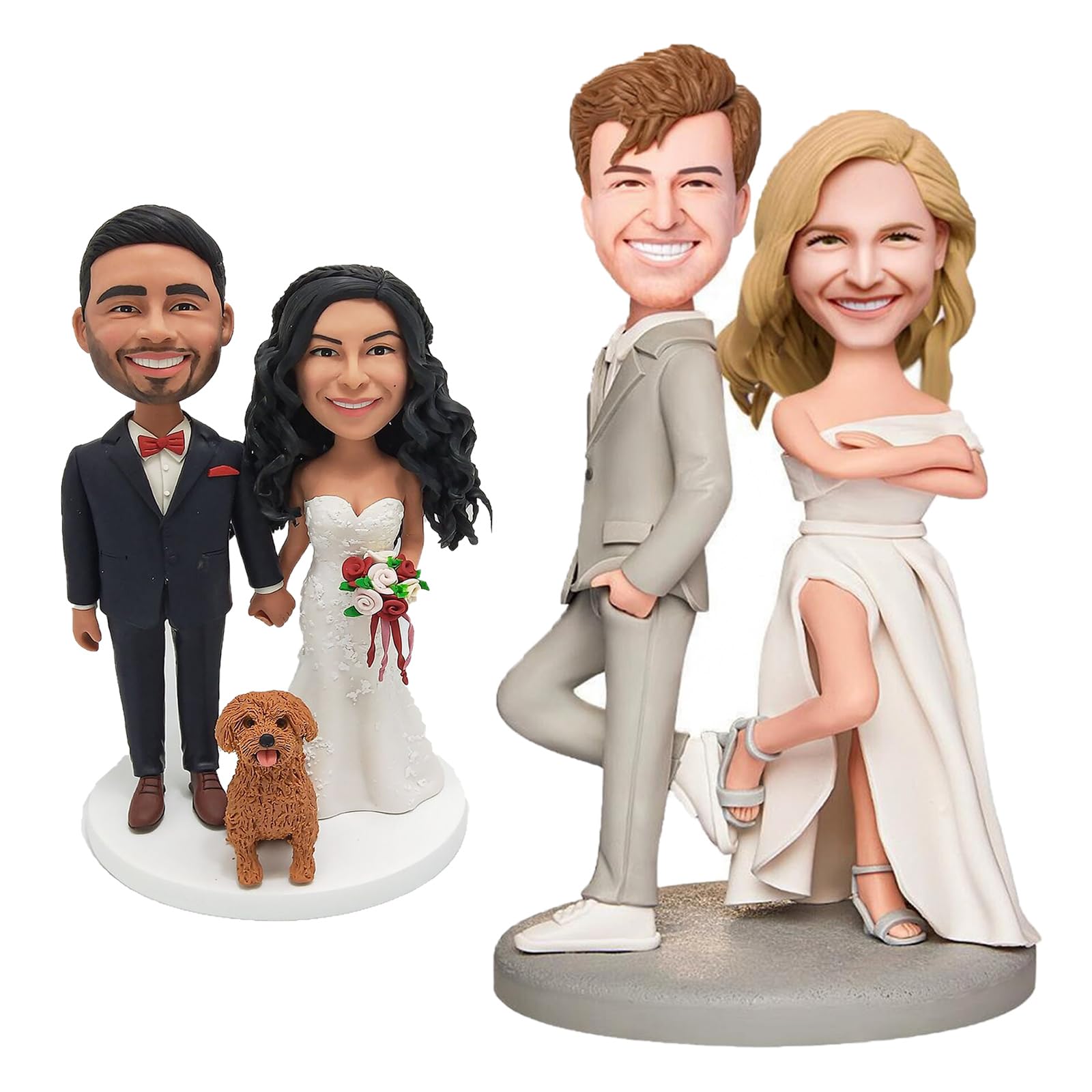 Custom Wedding Bobblehead Figurines - Personalized Handmade Clay Couple Statue, Groom & Bride Cake Topper - Perfect for Wedding Anniversaries, Bridal Showers & Romantic Home Decor