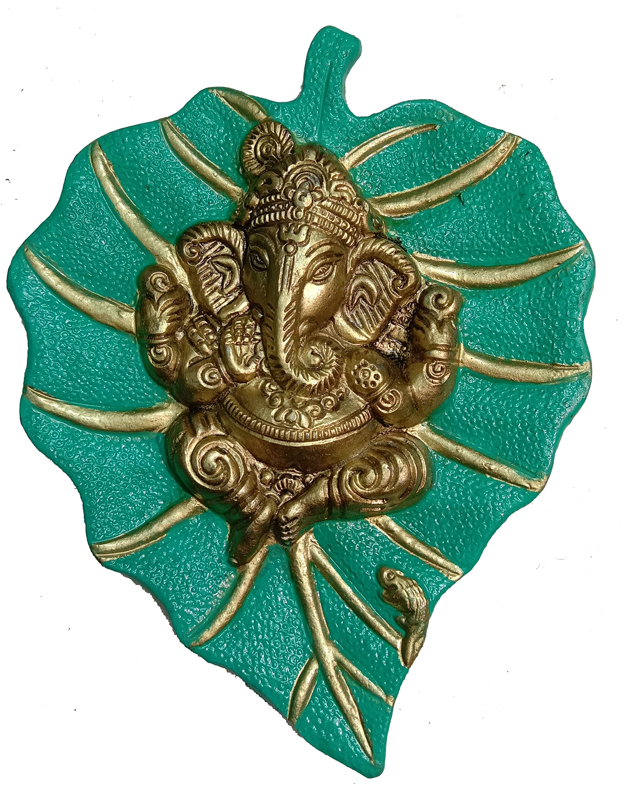 Charmy Crafts Metal Ganesha Leaf Wall Hanging - Handmade Indian Home Decor for Living Room, Bedroom & Office - Perfect Housewarming Gift, Wedding Present & Spiritual Decor (Aqua Green) | Ideal for Meditation Spaces, Yoga Rooms & Cultural Home Accents