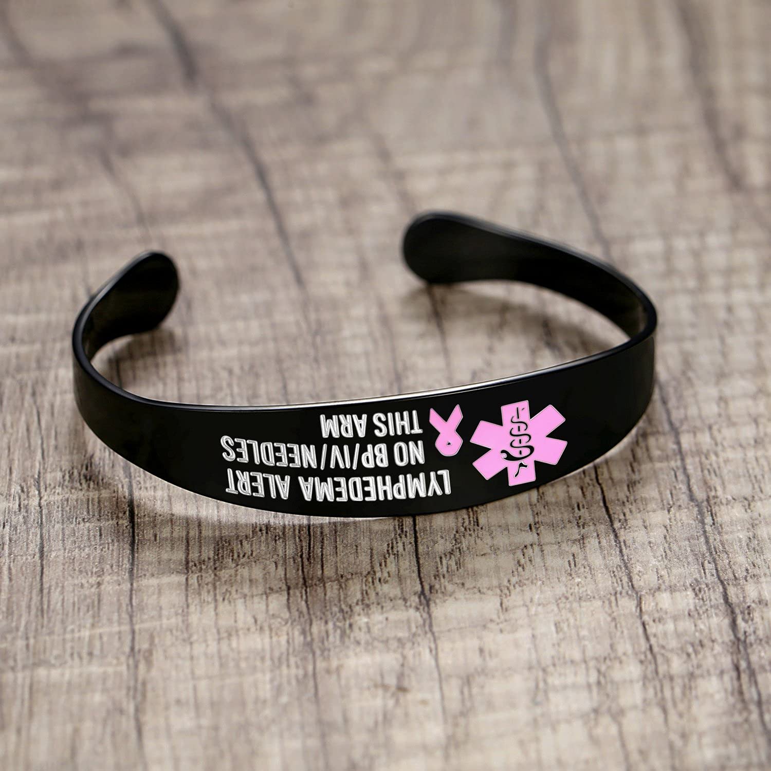 Mnmoom Stainless Steel Medical ID Bracelet for Women - Pink Ribbon, No BP, No Needles, Lymphedema Alert - Perfect for Daily Wear & Emergency Situations