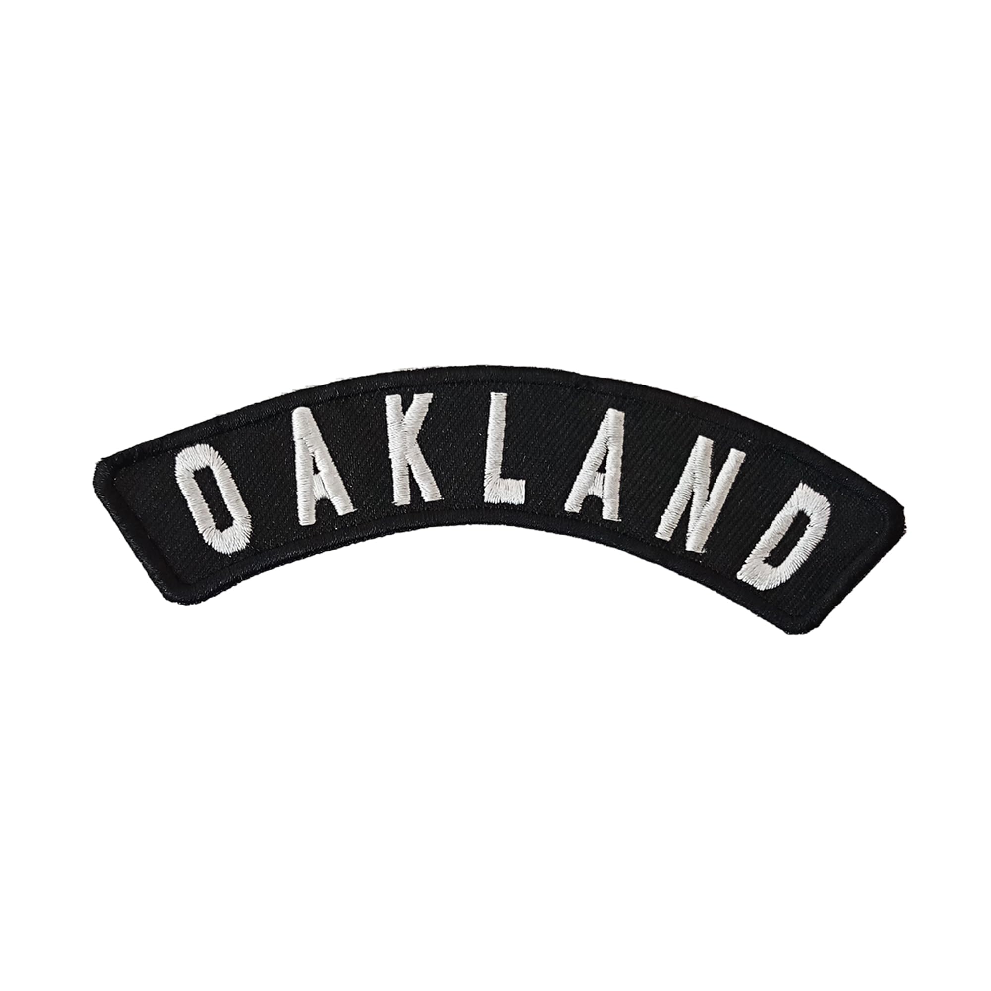Oakland White Iron-On Small Rocker Patch for Jackets & Vests - DIY Customization for Denim, Biker Gear & Backpacks