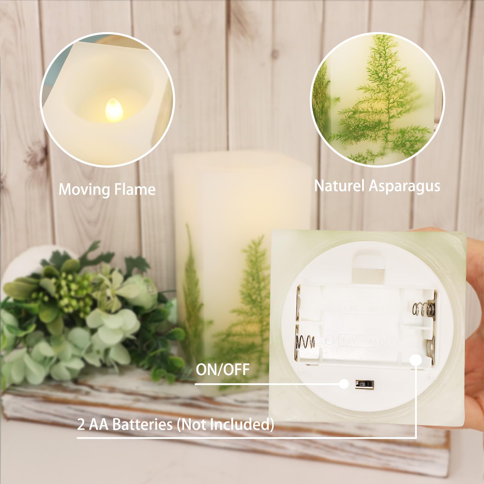 Silverstro Holiday Flameless LED Candle - Real Wax Asparagus Flickering Battery Operated Candle for Home, Bedroom, Kitchen, Party, Christmas & St. Patrick's Day Decor (3