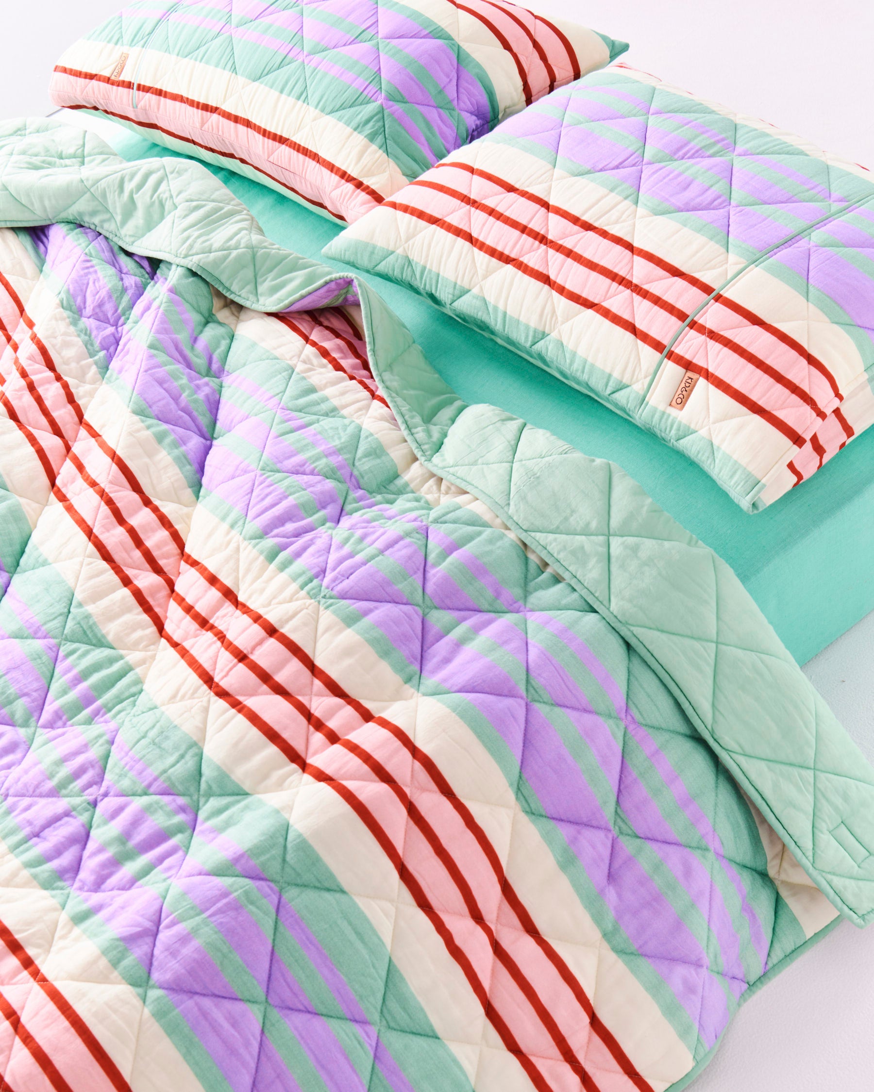 Organic Cotton Quilted Pillowcases Set of 2 - Island Delight Design - Soft Breathable Bedding for Home, Hotel & Travel Use