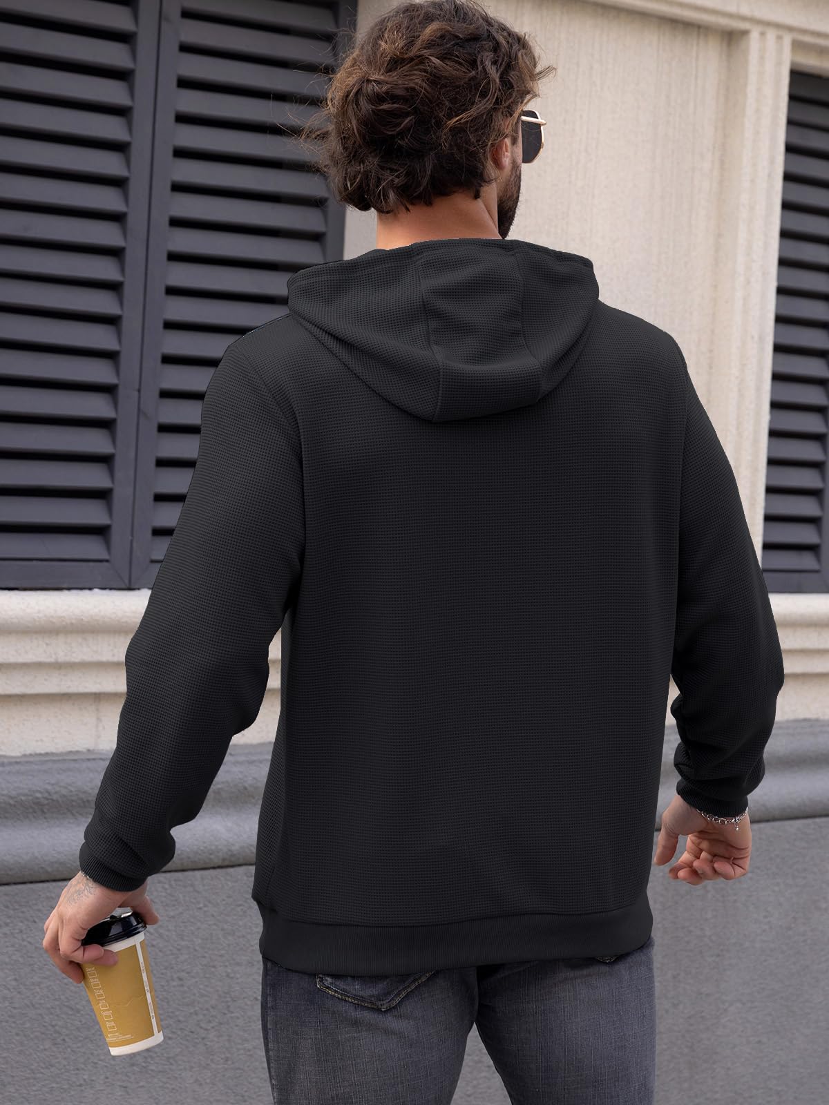 MANSDOUR Men's Casual Long Sleeve Waffle Knit Hoodie with Drawstring & Pocket - Warm Pullover Sweatshirt for Outdoor Activities, Streetwear & Lounge Wear