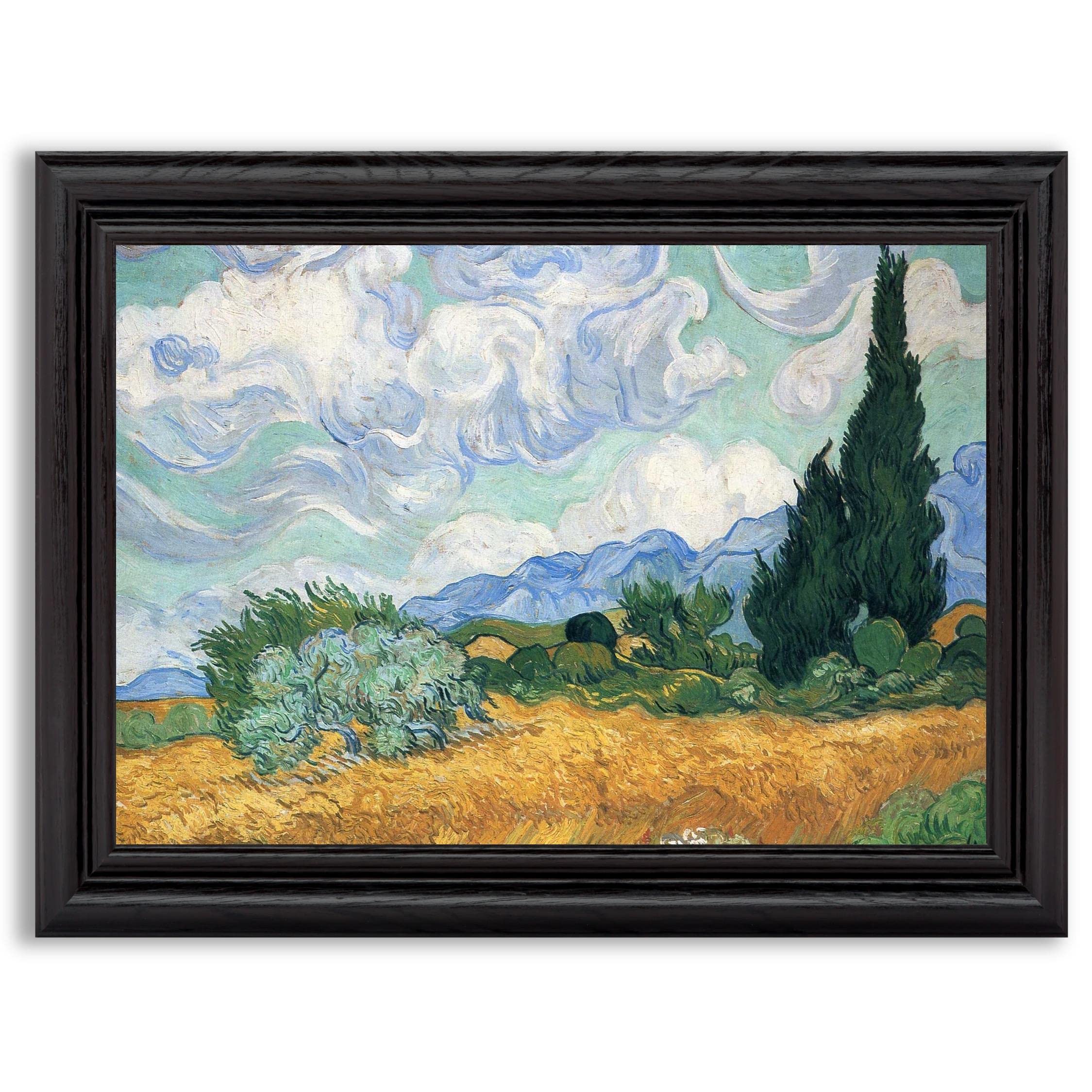 Vincent Van Gogh Wheatfield with Cypress Tree Framed Art Print - Museum Quality Reproduction on Canvas - Wall Decor for Living Room, Bedroom & Office - Perfect Gift for Art Lovers & Home Decor