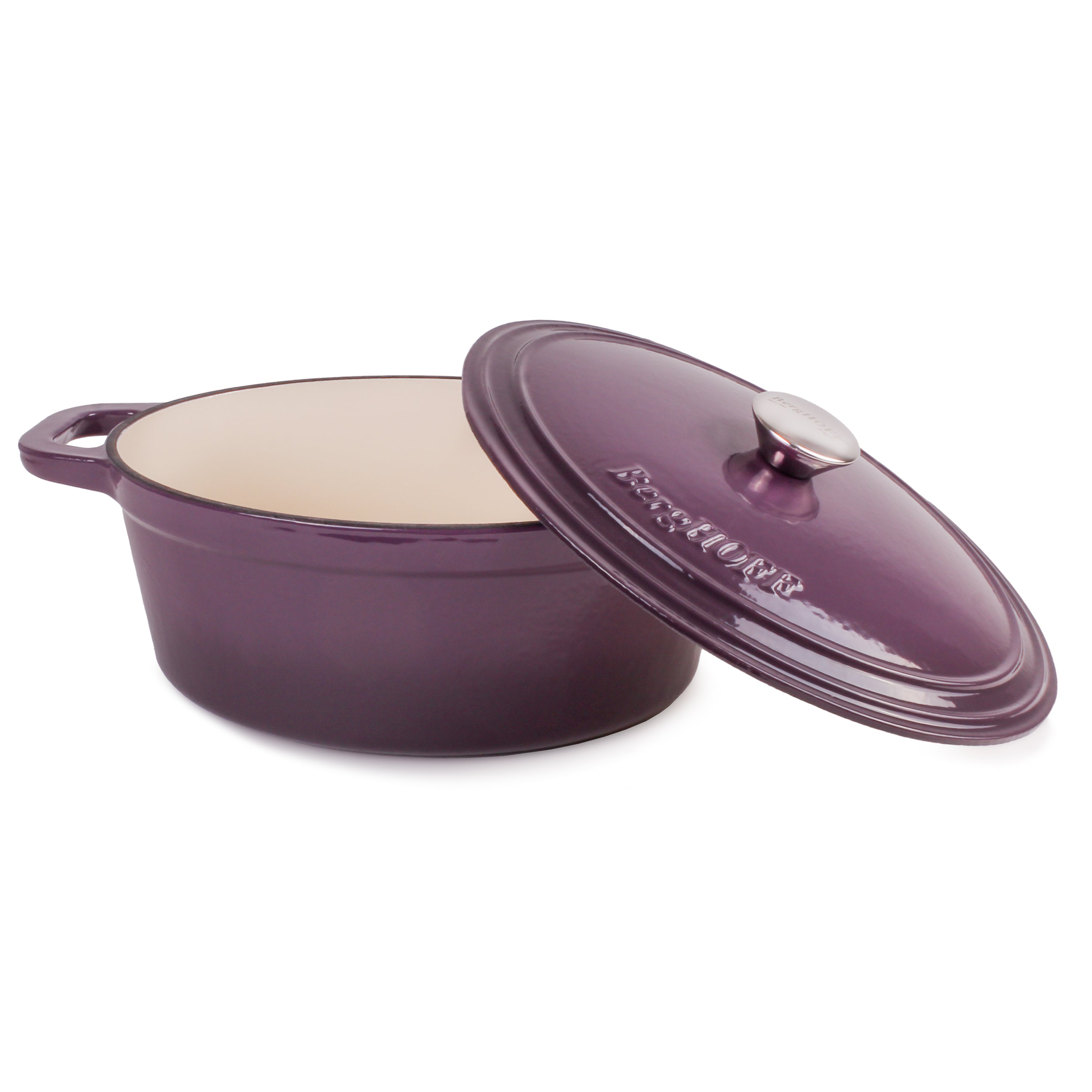 BergHOFF Neo Cast Iron 8-Quart Oval Dutch Oven with Lid - Purple | Heavy Duty Enameled Cookware for Braising, Stewing & Baking | Perfect for Stovetop, Oven & Camping Cooking