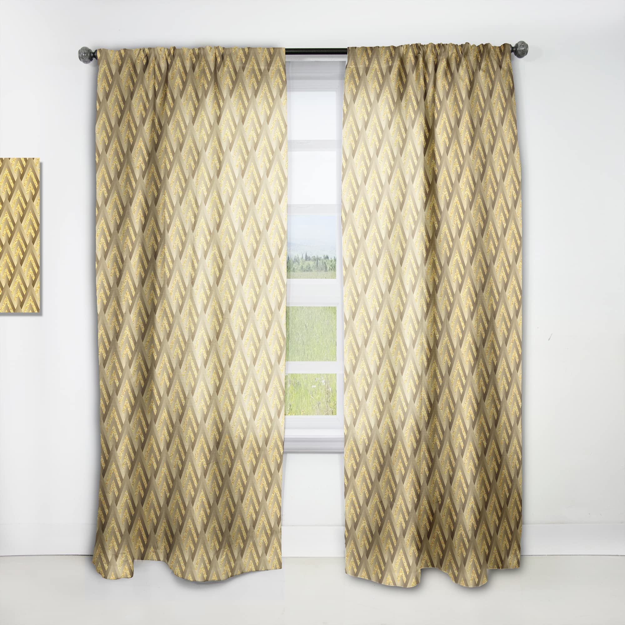 DesignQ Thermal Insulated Blackout Curtains - Golden Plaid Pattern, 52x90 Inch Single Panel for Bedroom & Living Room - Energy Saving, Noise Reducing, Perfect for Home Decor & Privacy
