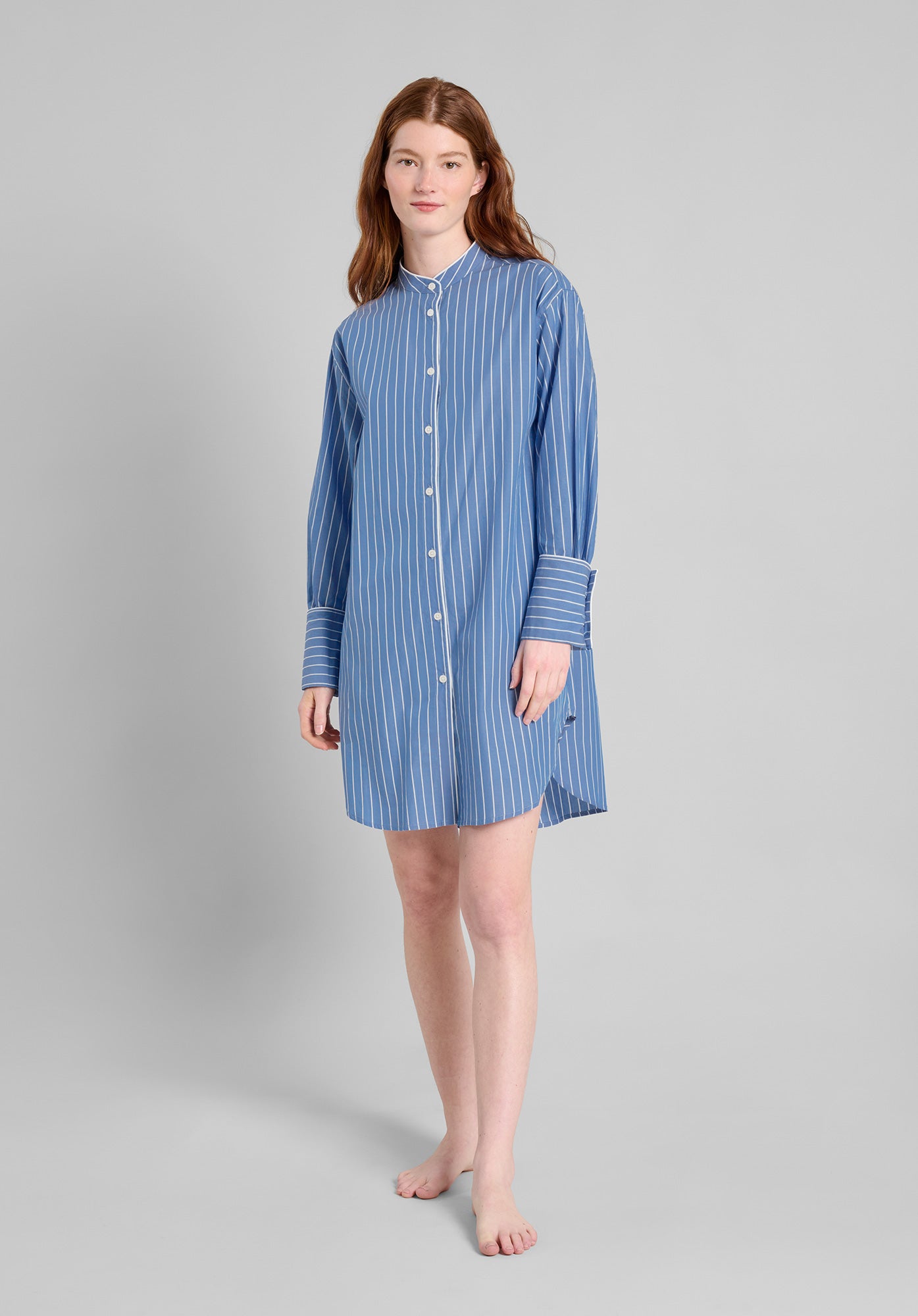 Jo Band Collar Nightdress - French Riviera Stripe Sleepwear for Women | Soft Cotton Pajama Dress for Lounge & Sleep | Perfect for Vacation, Relaxing at Home