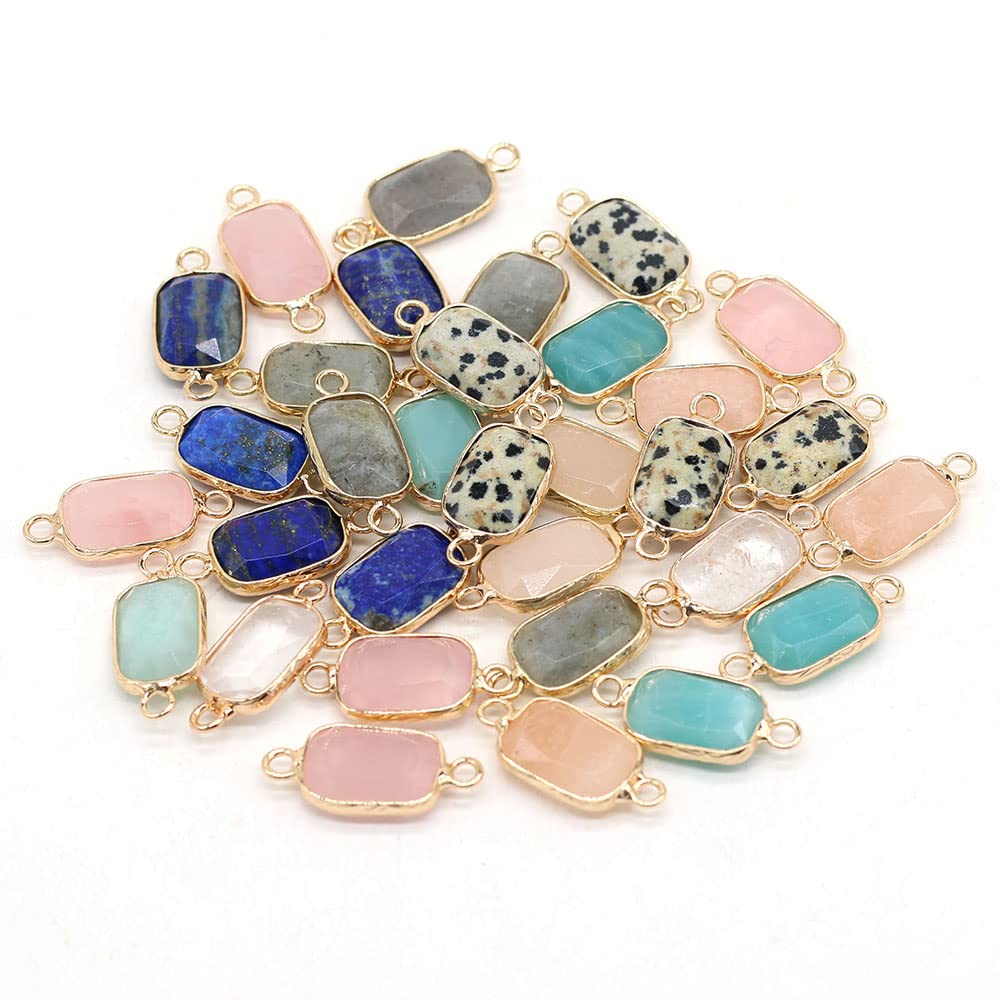 7 Pcs Natural Stone Connectors - Rectangle Healing Crystal Charms with Double Loops for Jewelry Making, DIY Necklace & Bracelet - Perfect for Spiritual Healing, Meditation & Boho Fashion Accessories