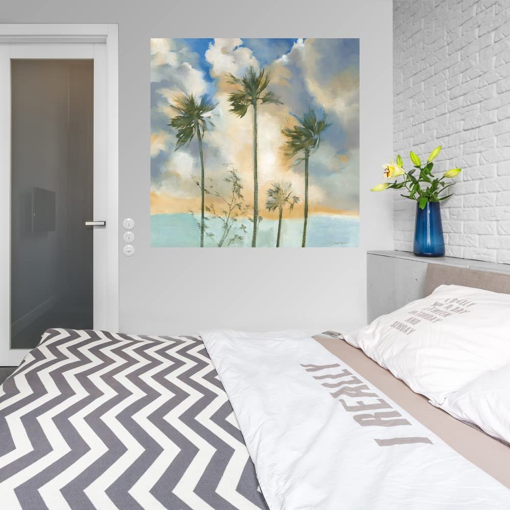 Liz Jardine 'Palms in the Wind' Fine Art Canvas Wall Decor - 32x32 Inch Ready-to-Hang Painting for Living Room, Bedroom, Office - Tropical Beach Landscape Artwork for Coastal & Boho Home Decor