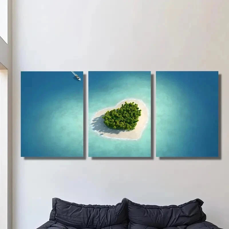 3-Piece Natural Metal Print Wall Art - Bird's Eye View Heart Design, Ready to Hang | Perfect for Living Room, Bedroom & Office Decor