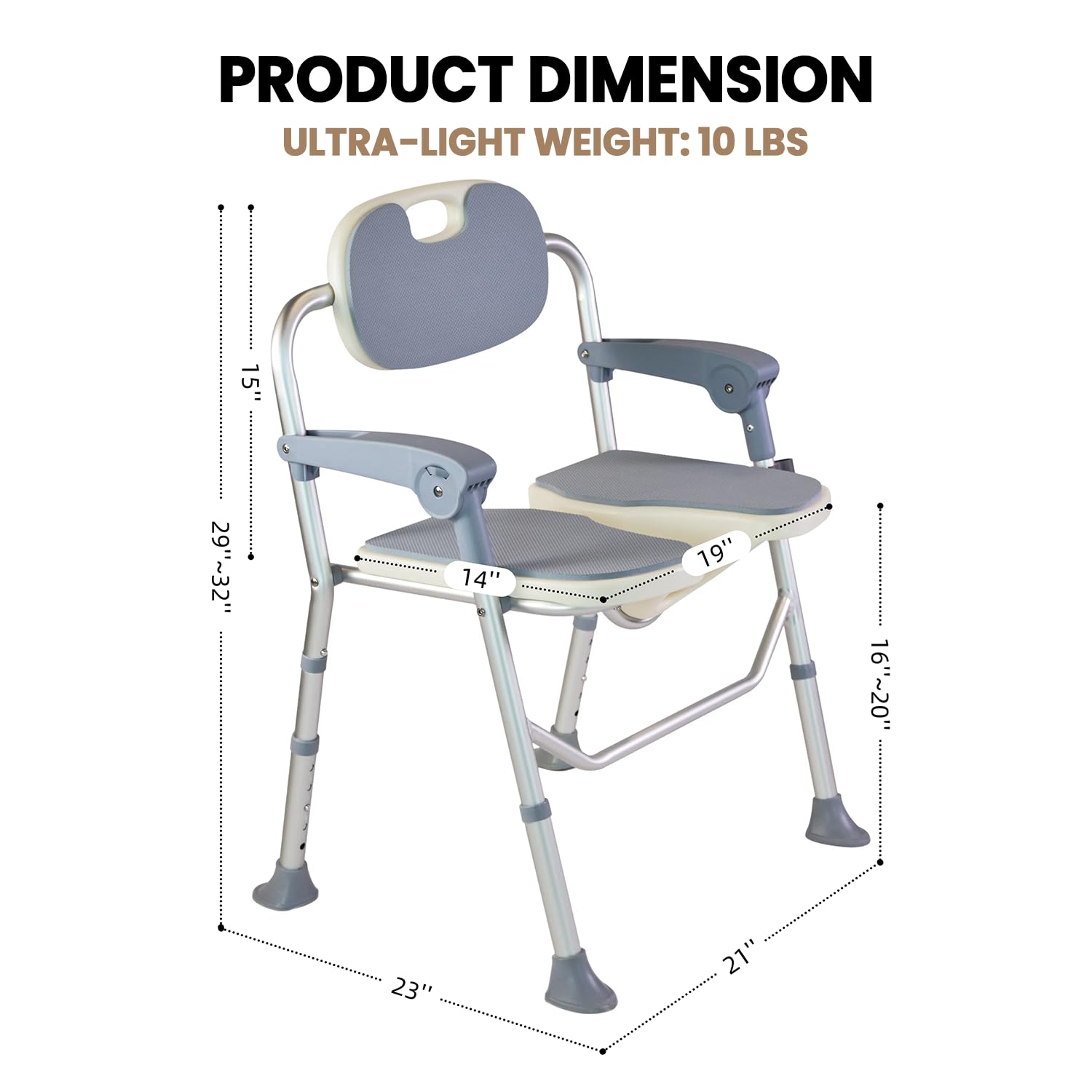 Adjustable Folding Shower Chair with Non-Slip Feet - 5 Height Levels, Sturdy U-Shaped Design for Elderly, Disabled & Pregnant Women - Ideal for Bathroom Safety, Assisted Washing & Home Care Use