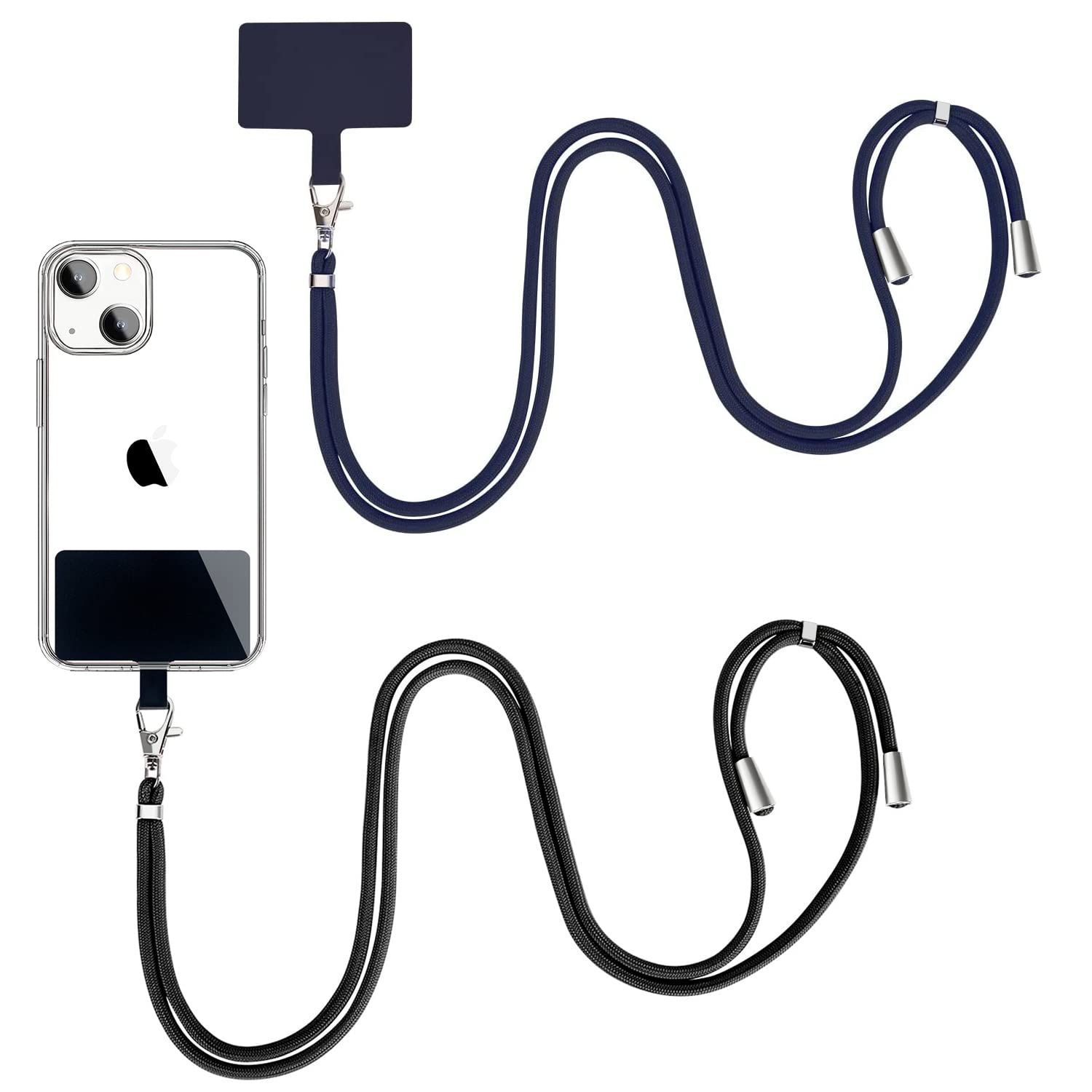 Universal Adjustable Nylon Cell Phone Lanyard - Crossbody Neck Strap for All Smartphones (Black, Navy) - Perfect for Work, Travel, Gym & Outdoor Activities