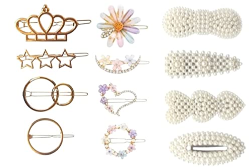 Snowpearl 12-Piece Korean Style Floral Metal Hair Pins with Pearls | Gold Hair Clips Set for Women & Girls | Perfect for Weddings, Parties & Daily Styling