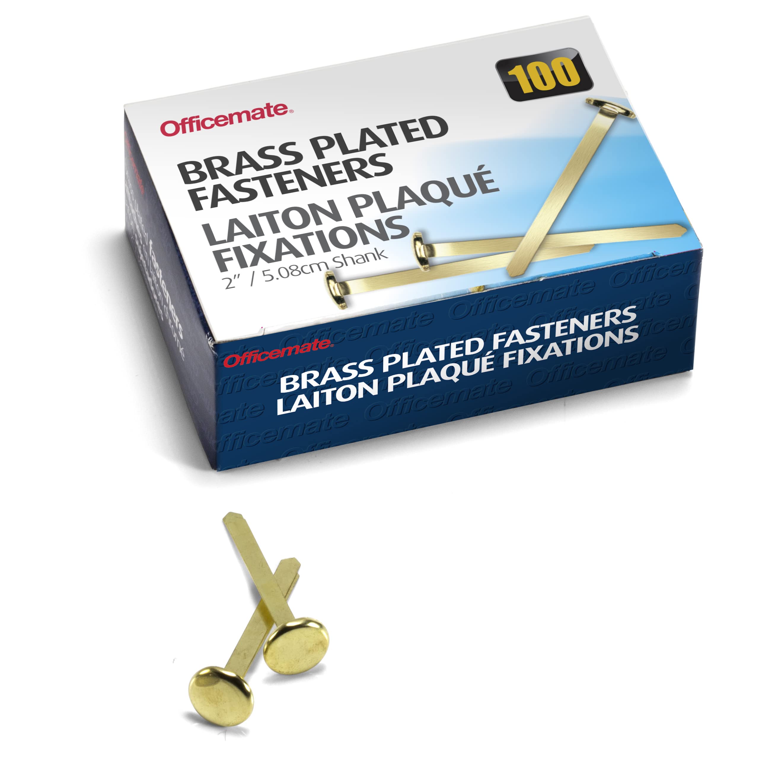 Officemate Brass Paper Fasteners 2 Inch Shank (Pack of 100) - Ideal for Office Documents, School Projects, and Crafting Supplies (Model 99817)