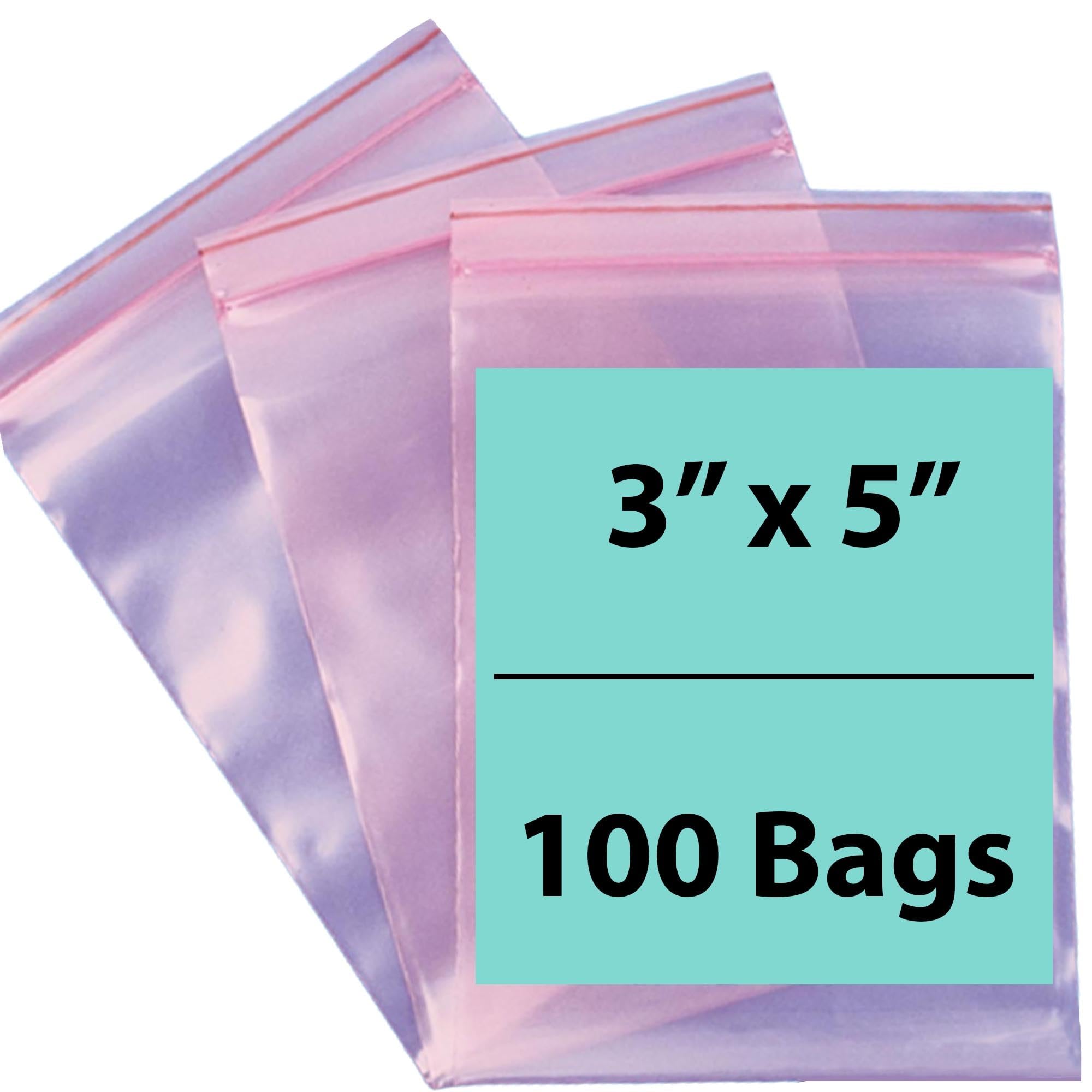Pink Anti-Static Resealable Plastic Zip Bags 3x5 Inches - 100 Pack 4 Mil Heavy Duty Zipper Storage Bags | Reusable Food Safe Packaging for Jewelry, Crafts, Electronics & Small Business Supplies | Airtight Seal for Organization & Protection