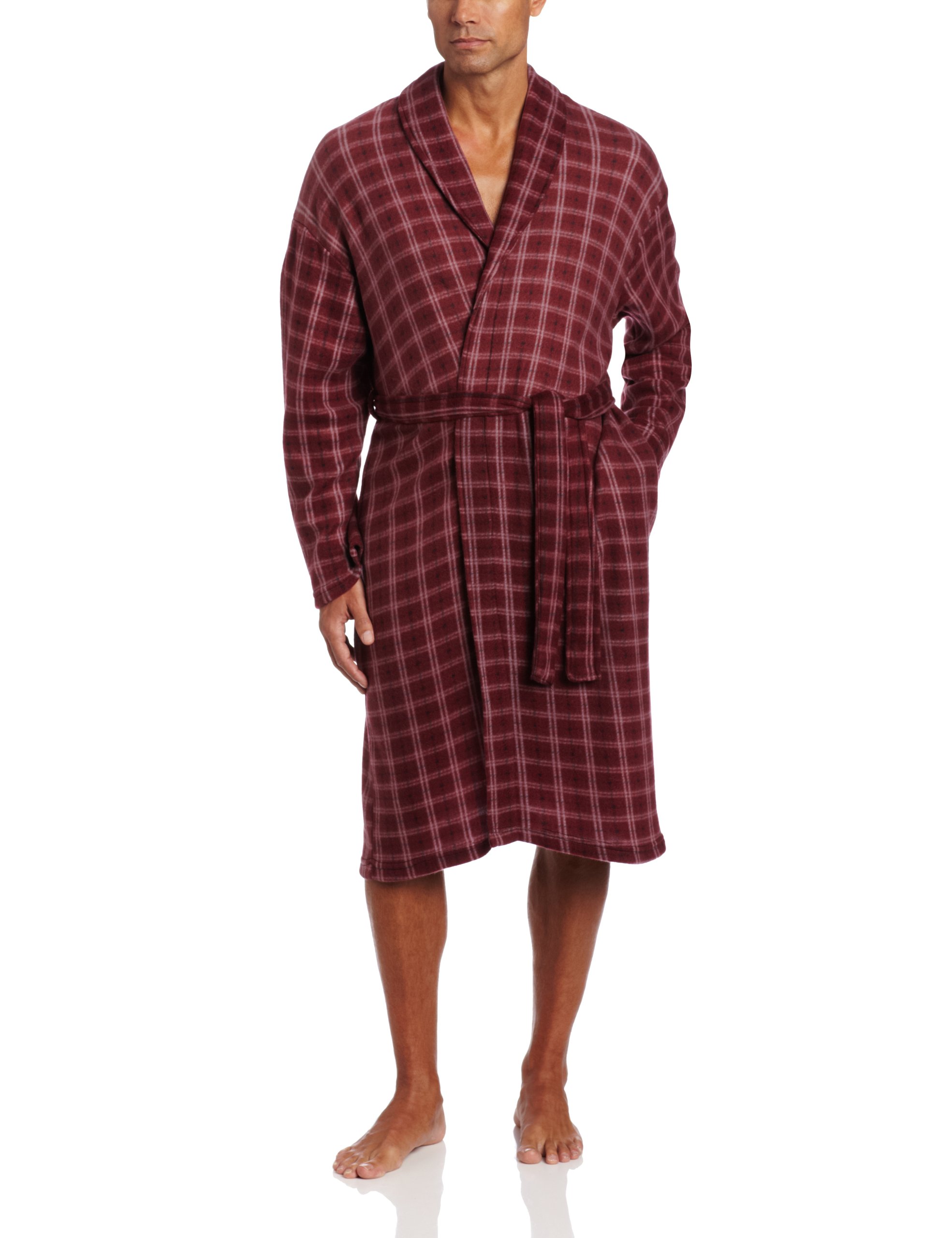 Men's Plaid Fleece Robe - Red/Cream for Cozy Home Wear